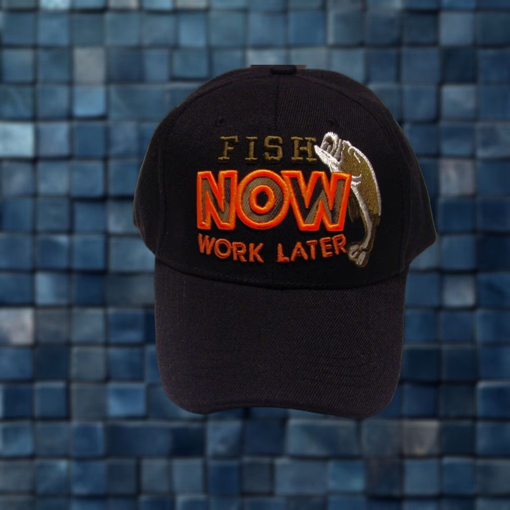 Vintage VINTAGE RM Fish Now Work Later Bass Fishing Baseball Cap Men Adjustable Black Fish 90s Size ONE SIZE - 1 Thumbnail