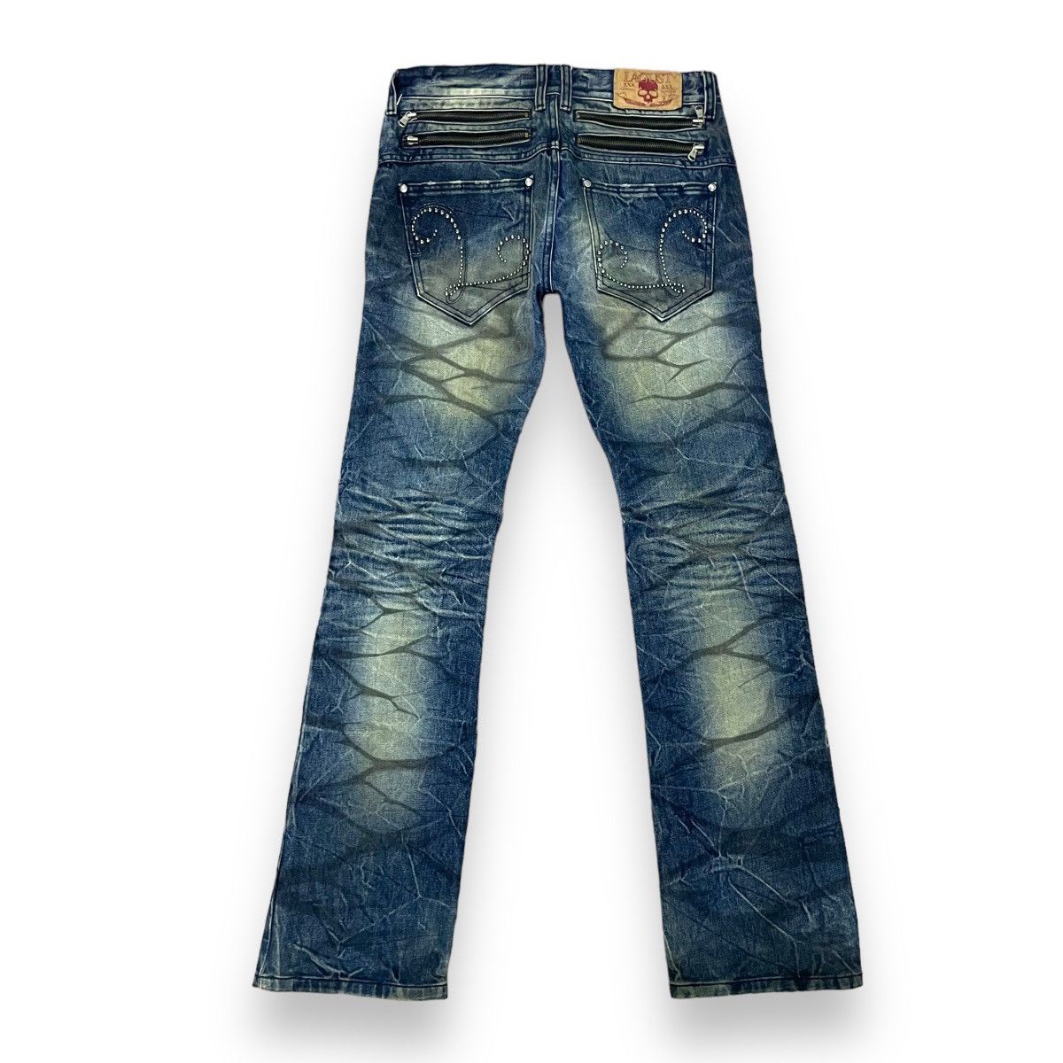 If Six Was Nine × Japanese Brand × Le Grande Bleu (L.G.B.) 🇯🇵☠️ LAGUST WASHED SKULL FLARE DENIM PANTS Size US 31 - 2 Thumbnail