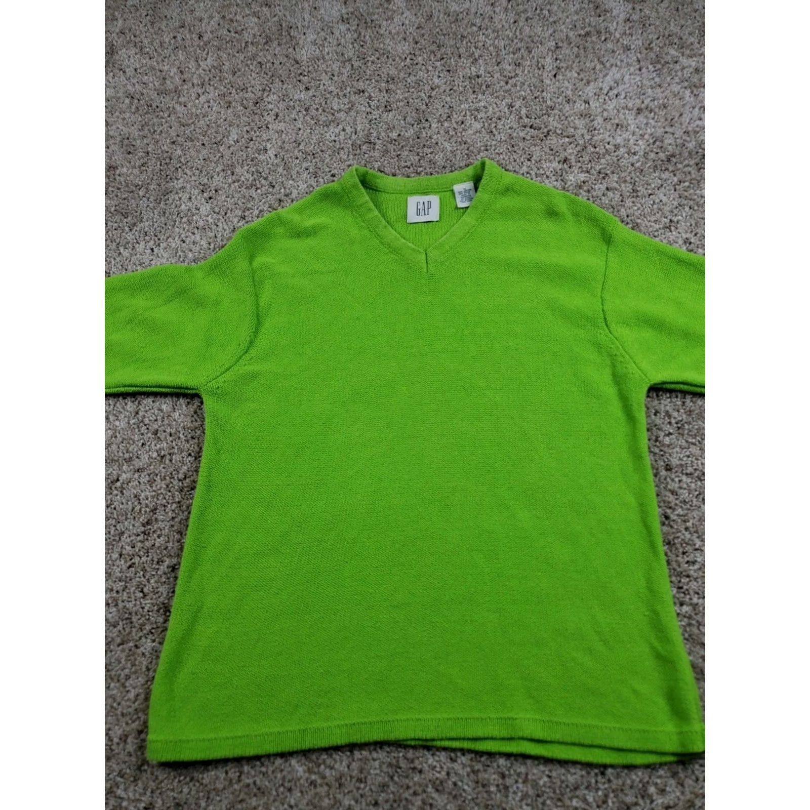 Gap VINTAGE Gap Knit Sweater Womens Medium Green V-Neck Long Sleeve 90s Pullover Casual Knit Heavyweight Cotton Ramie Size M / US 6-8 / IT 42-44 - 3 Thumbnail