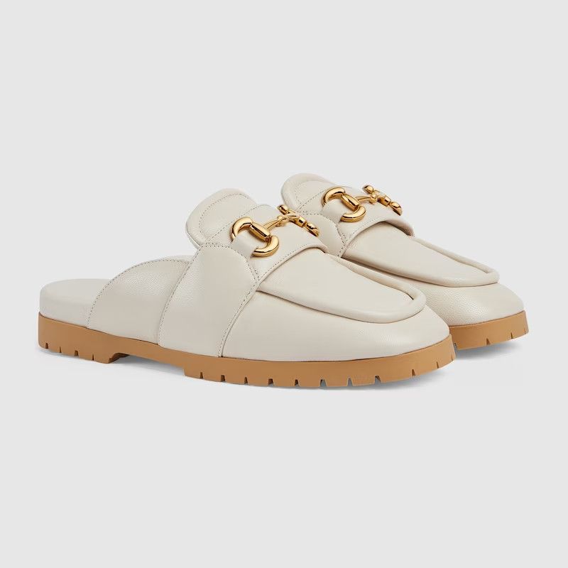 Gucci o1s1wg110425 Women's Mules With Horsebit in Off White Size US 8.5 / IT 38.5 - 2 Thumbnail