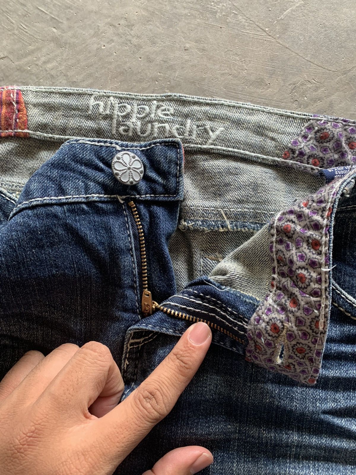 flare japanese patchwork jeans floral lace backpocket