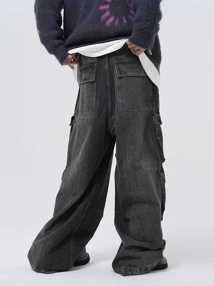 Japanese Brand Retro street multi-pocket drawstring straight-leg jeans Size US 34 / EU 50 - 4 Thumbnail