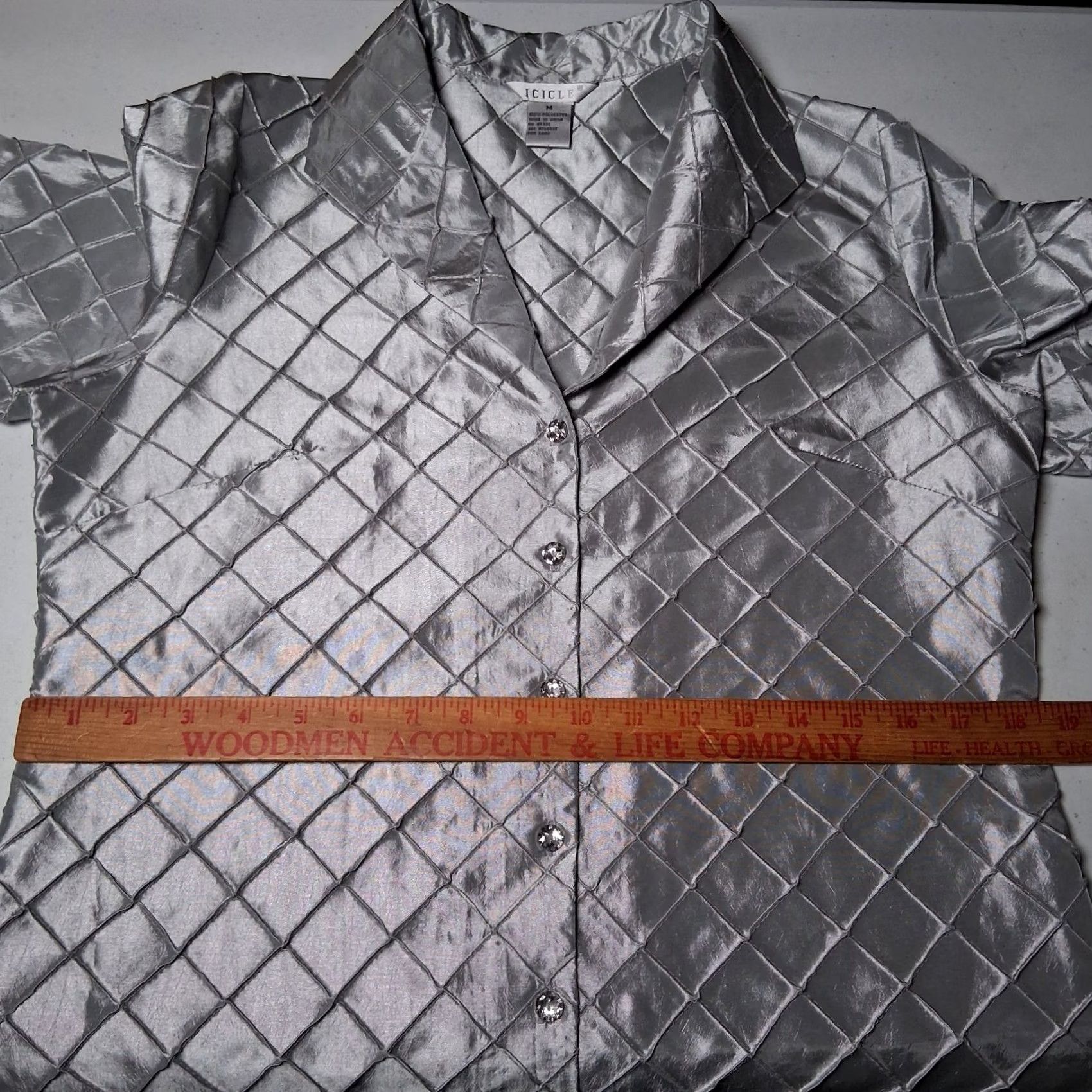 Vintage Icicle Blouse M Silver Rhinestone Button Long Sleeve Wedding Party Mermaid Size M / US 6-8 / IT 42-44 - 5 Thumbnail