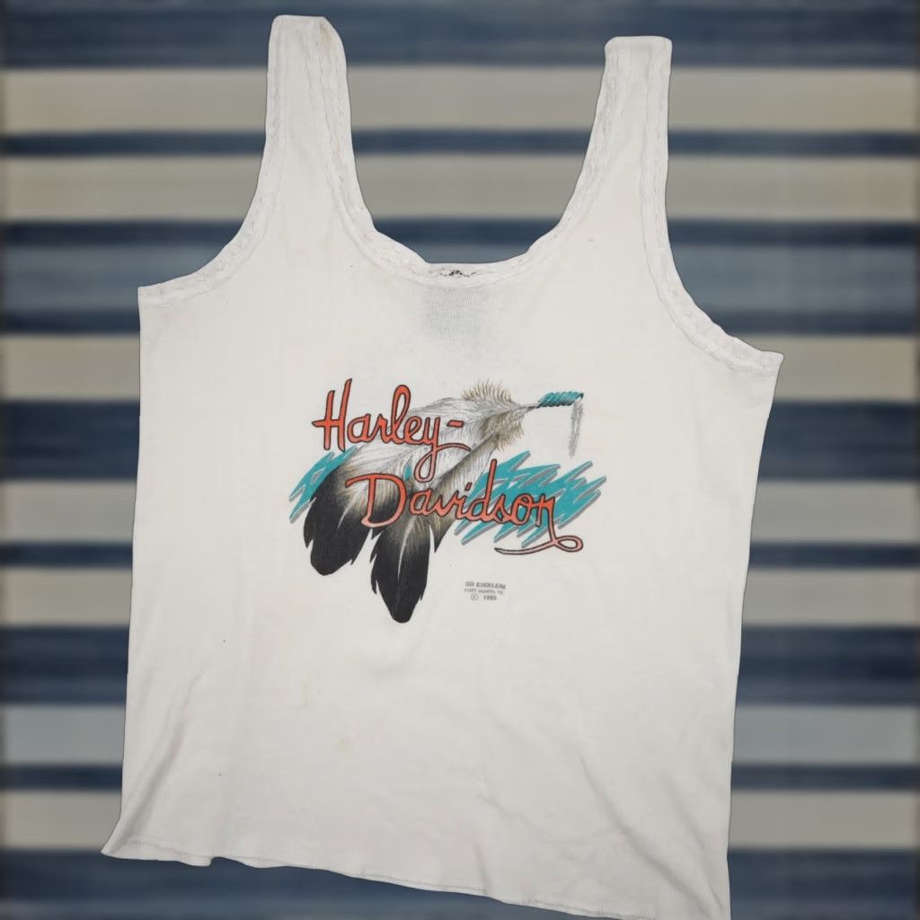 Harley Davidson VINTAGE Harley-Davidson Tank Top Womens XL White Lace Trim 3D Emblem Shirt Size XL / US 12-14 / IT 48-50 - 1 Thumbnail