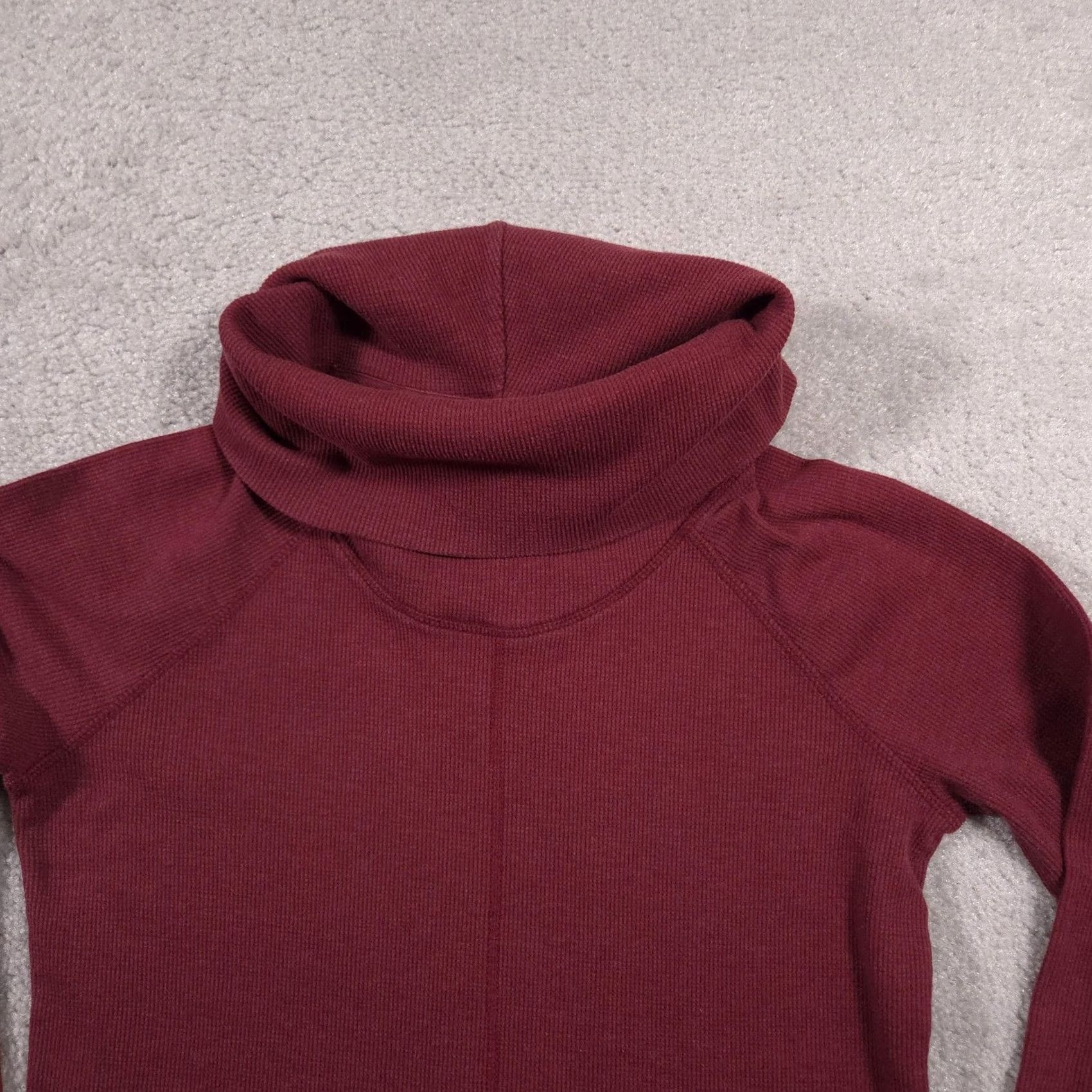 Vintage Woolrich Womens Small Burgundy Cowl Neck Thermal Waffle Knit Long Sleeve Shirt - Raglan, Cotton Blend, Stretch, Base Layer Size S / US 4 / IT 40 - 3 Thumbnail