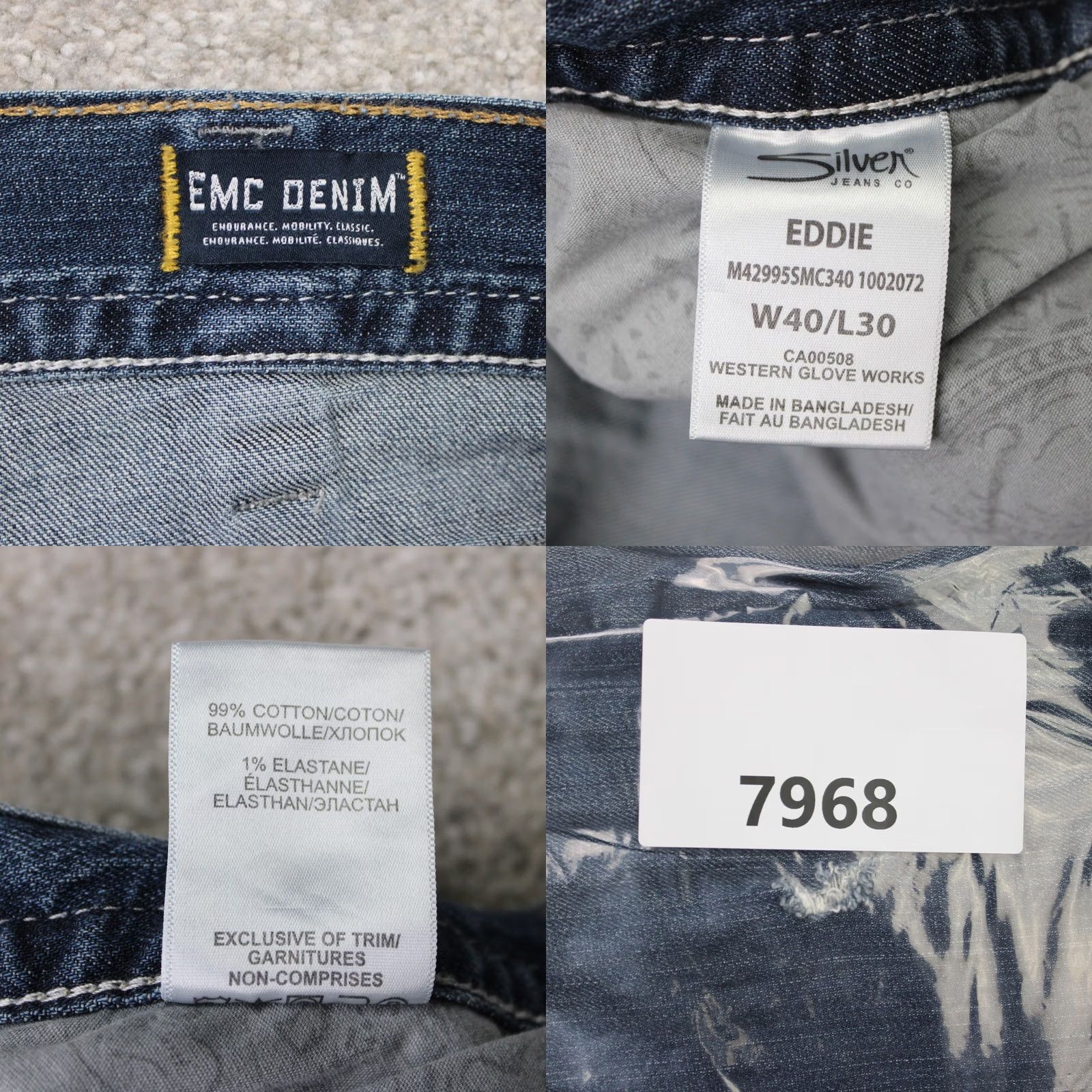 Silver Jeans Co. Silver Jeans Eddie Mens 40x30 Blue Distressed Relaxed Stretch Denim Jeans Size 40 Mens Size US 40 / EU 56 - 9 Thumbnail
