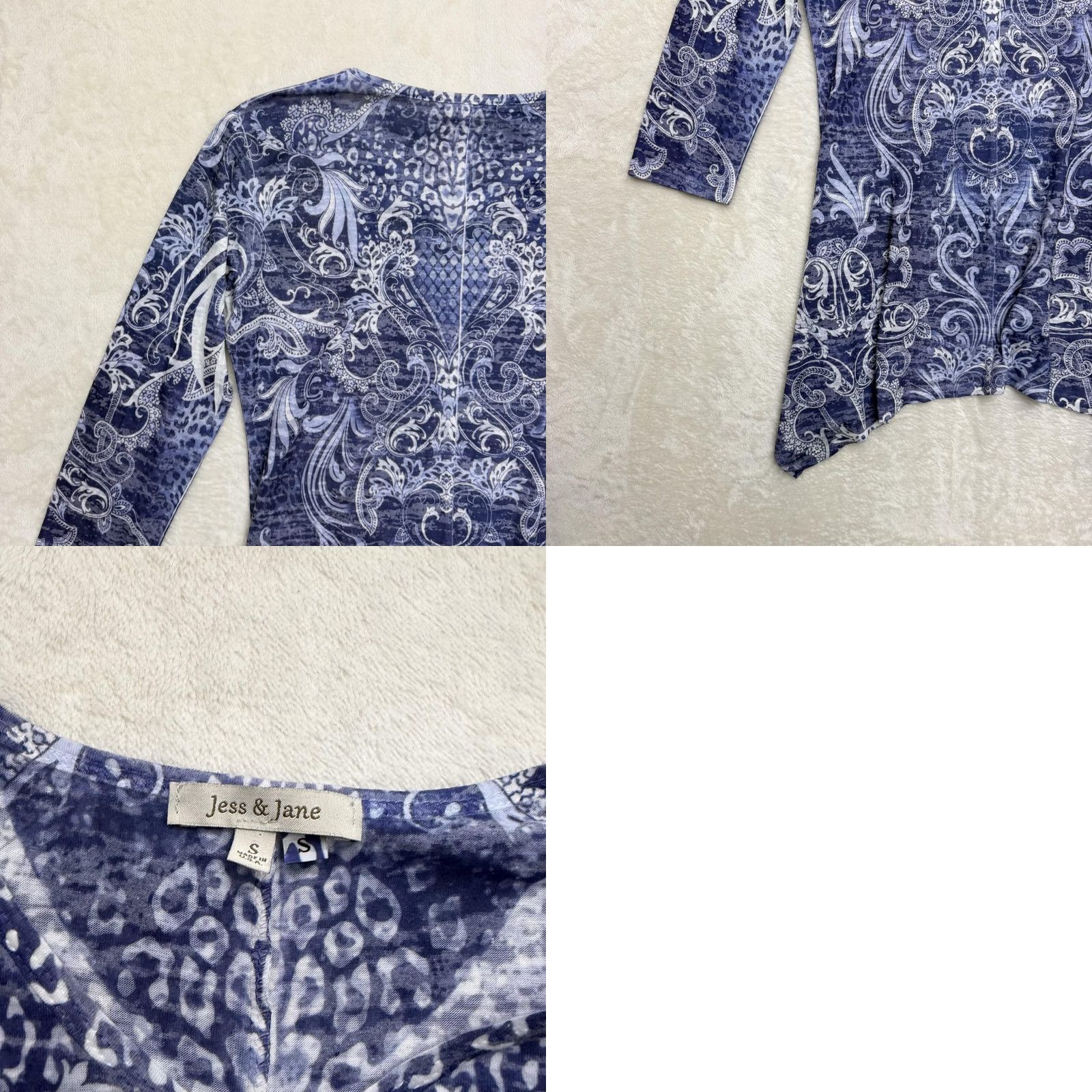 Vintage Jess & Jane Tunic Shirt Womens Small Blue Paisley V Neck 3/4 Sleeve Top Size S / US 4 / IT 40 - 9 Thumbnail