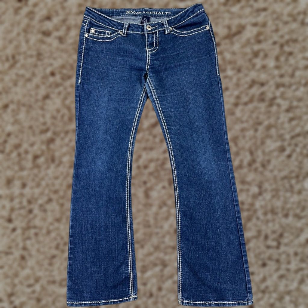 Vintage Blue Asphalt Jeans Women Bootcut 30x30 Denim Cotton Blend Blue 30 Inseam Low Rise 11 Regular Womens Jeans 90s? Size 32" / US 10 / IT 46 - 1 Thumbnail
