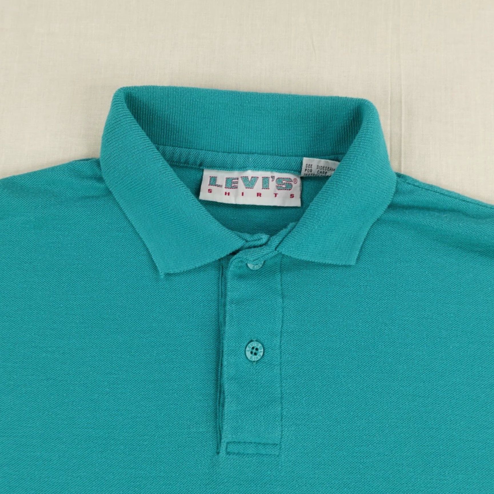 Levi's VINTAGE Levis Polo Shirt Small Mens Blue Teal Short Sleeve Logo Rugby 90s 1991 Size US S / EU 44-46 / 1 - 2 Thumbnail
