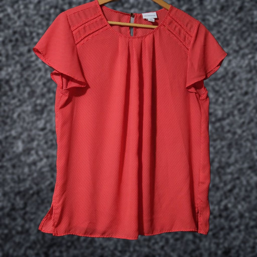 Liz Claiborne Liz Claiborne Blouse Short Sleeve Women's L Red/White Polka Dots Shirt Size L / US 10 / IT 46 - 1 Thumbnail
