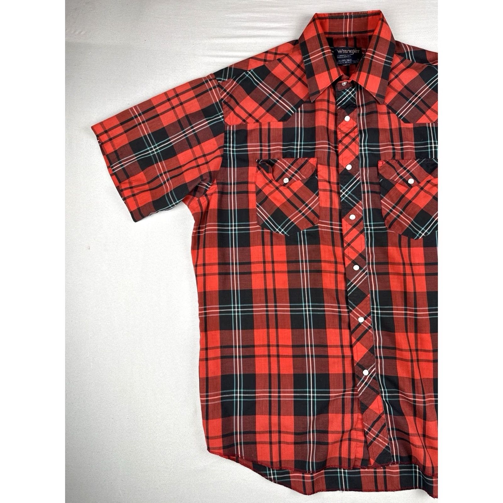 Wrangler VINTAGE Wrangler Western Pearl Snap Shirt Plaid Red Cowboy XL Tall Short Sleeve Mens Size US XL / EU 56 / 4 - 3 Thumbnail