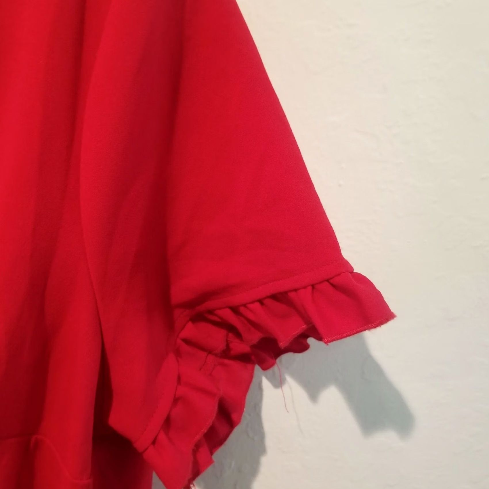 Vintage Love Squared Trendy Plus Size Faux-Wrap Dress Red 2X Short Sleeve Ruffle Trim Midi Dress Womens Size 40" / US 18 - 8 Thumbnail