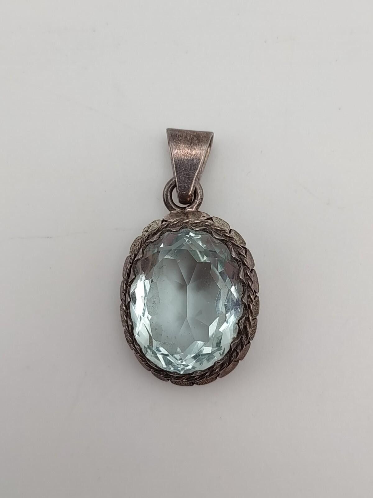 The Unbranded Brand Vintage Taxco-Style Sterling Silver Ice Blue Stone Pendant Size ONE SIZE - 2 Thumbnail
