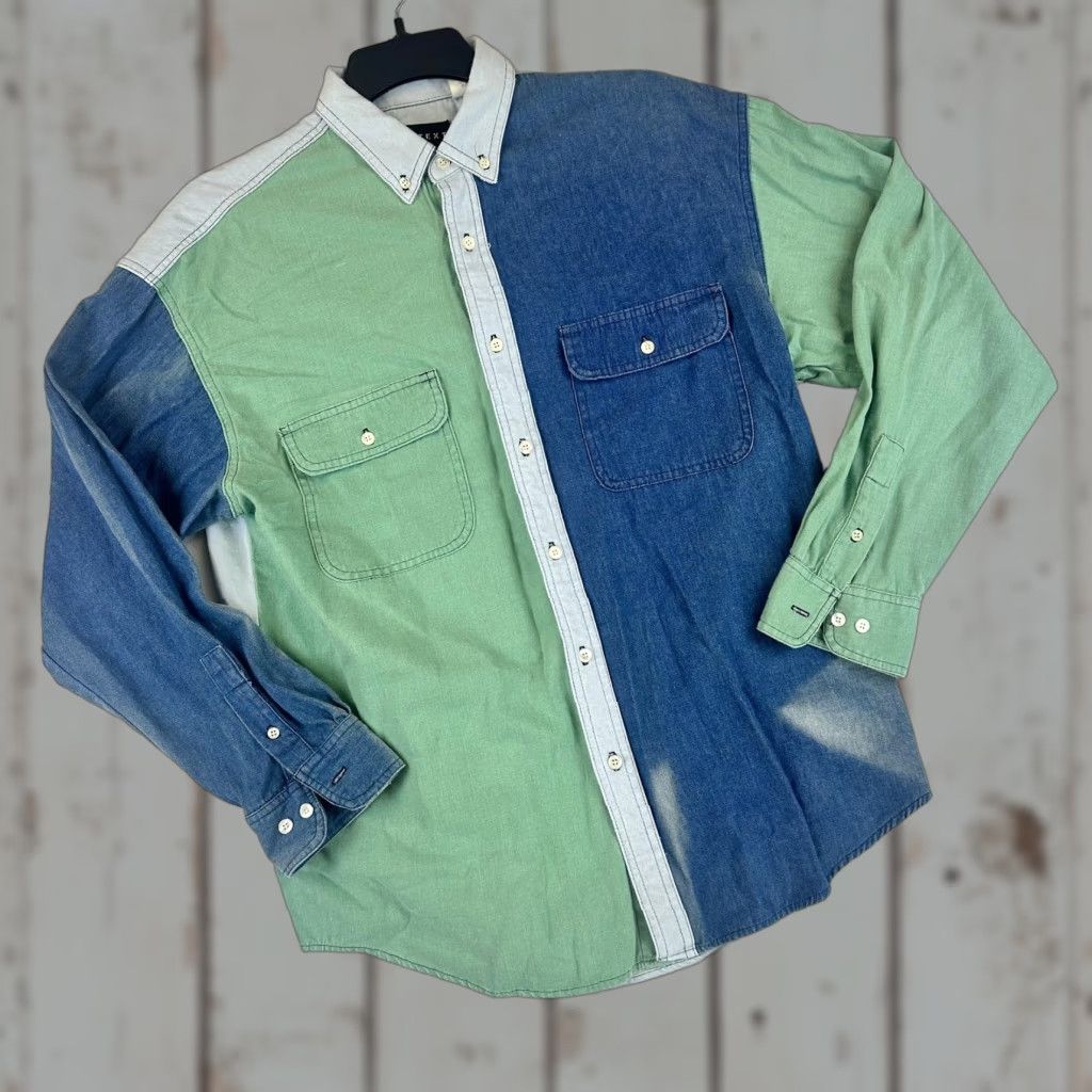 Denime Context Button-Down Shirt Mens Medium Denim Colorblock Made USA Pocket Size US M / EU 48-50 / 2 - 1 Thumbnail