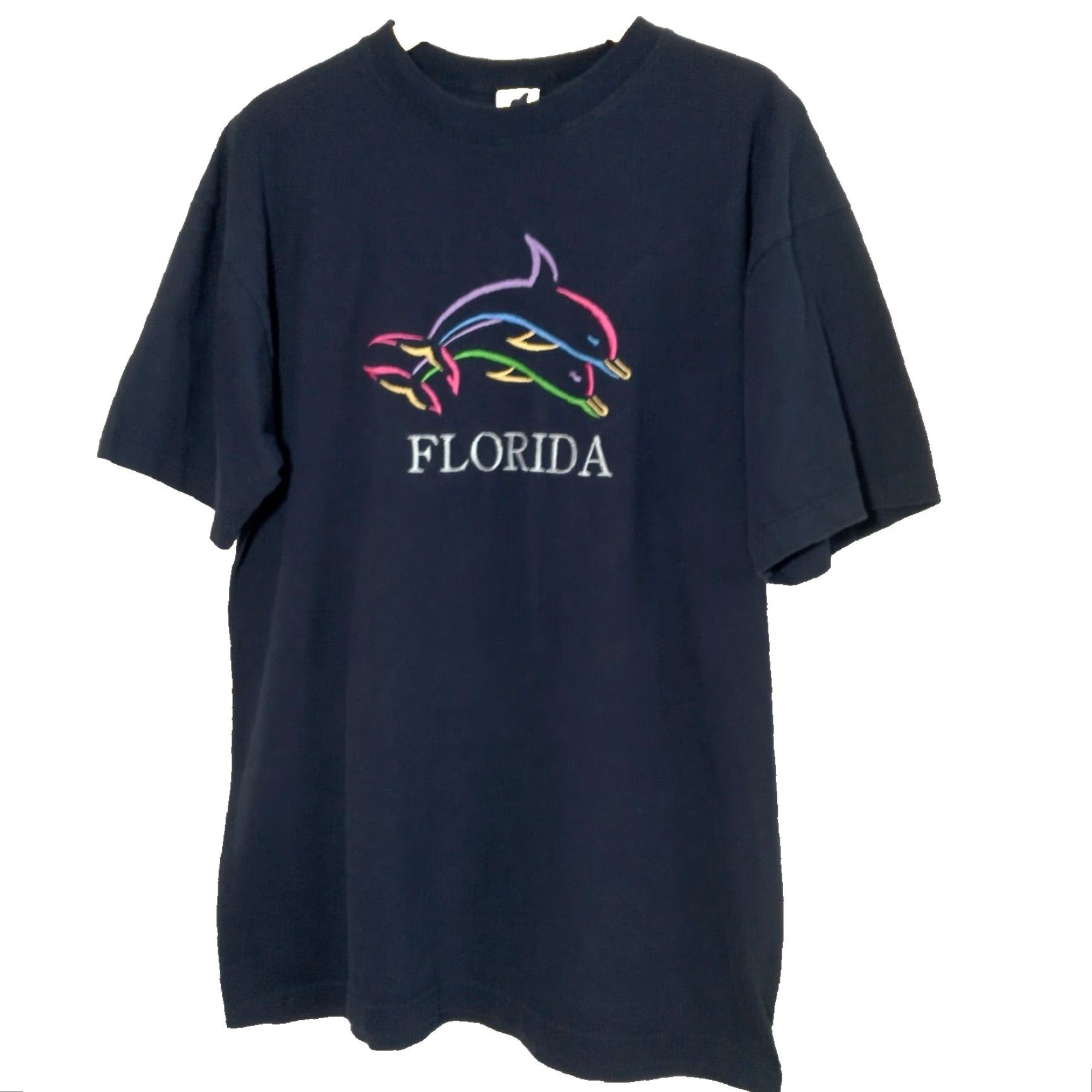 Rainbow VINTAGE Blue Horz Florida Dolphins Shirt XL Ocean Blue Embroidered T-Shirt Men Adults Dolphins Travel Tourist Clothing Size US XL / EU 56 / 4 - 2 Thumbnail