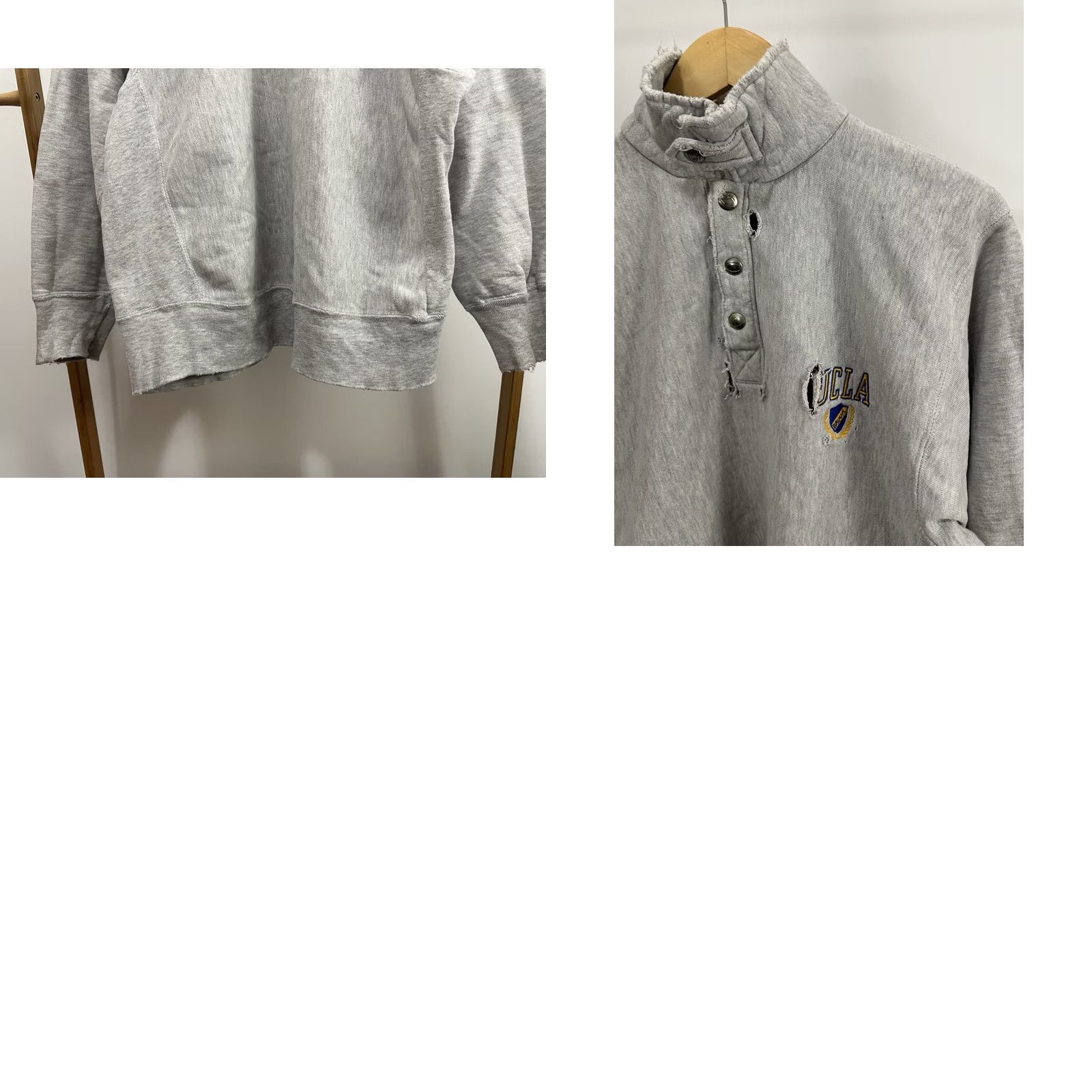 Champion VTG UCLA Thrashed Worn Champion Reverse Weave Chin Strap Sweatshirt Size L Gray Mens Size US L / EU 52-54 / 3 - 8 Thumbnail