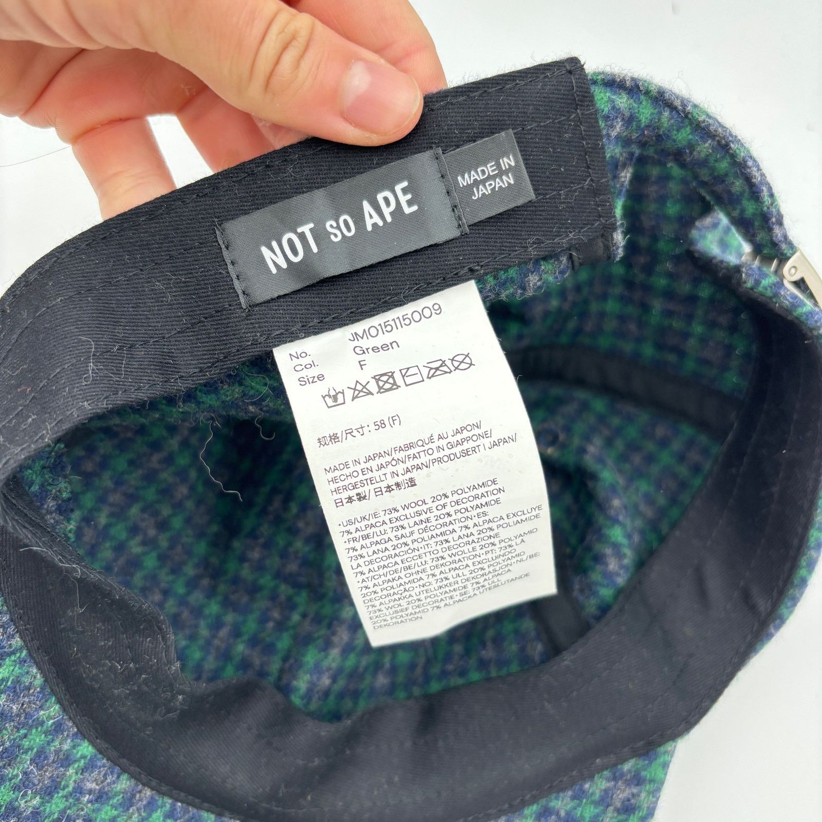 Japanese Brand Not So Ape Logo Wool Blend Houndstooth Strapback Hat Size ONE SIZE - 8 Thumbnail