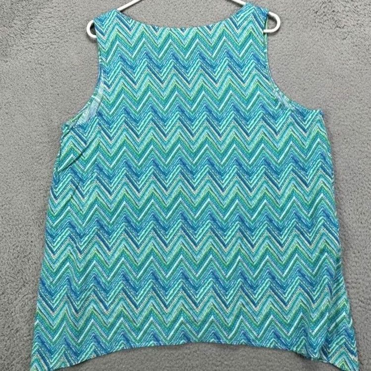 J. Jill J. Jill Button Up Sleeveless Shirt Womens Large Blue Green Geometric Top Ladies Size L / US 10 / IT 46 - 2 Thumbnail