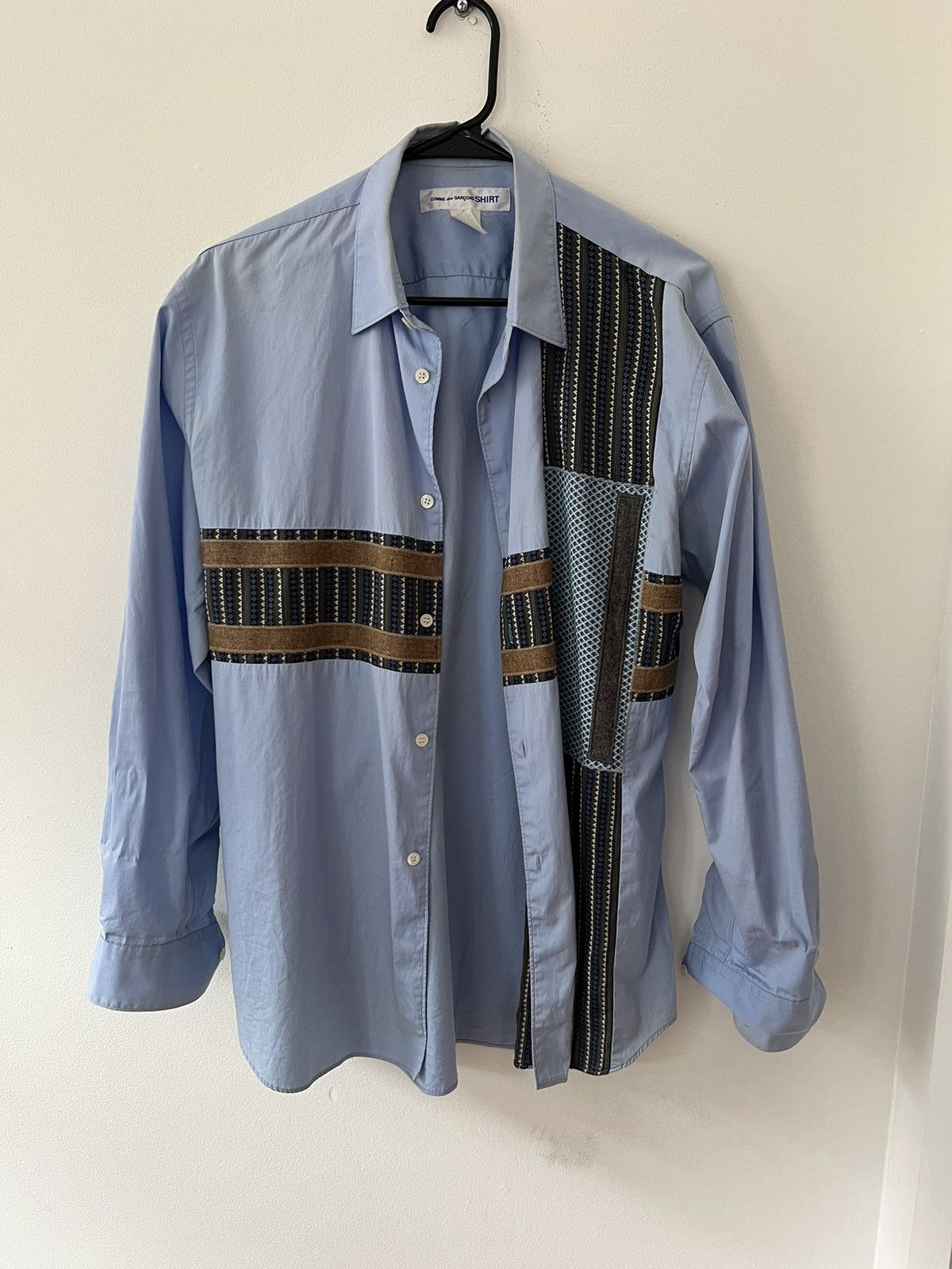 image of Comme Des Garcons Shirt Patterned Button Down in Blue, Men's (Size Medium)