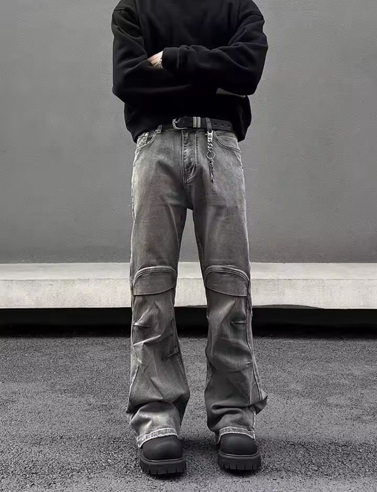 Japanese Brand × Vintage Ropa Y2K Streetwear Vintage Grey Pleated Flare Jeans Pants Size US 30 / EU 46 - 3 Thumbnail