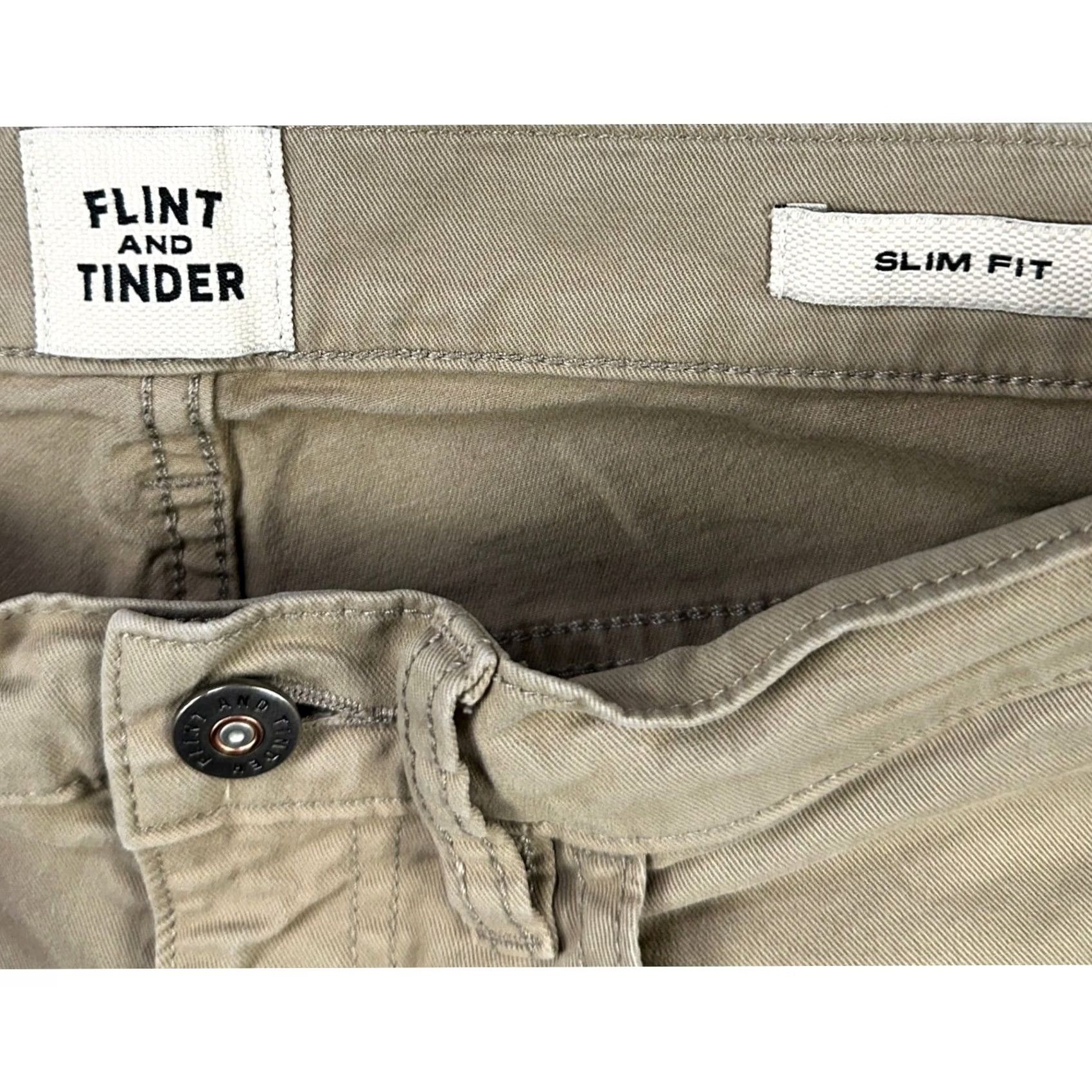 Flint And Tinder VINTAGE Flint Tinder Mens Slim Fit Pants 31X32 Tan Khaki Chino Straight Stretch 5-Pocket Size US 31 - 4 Thumbnail