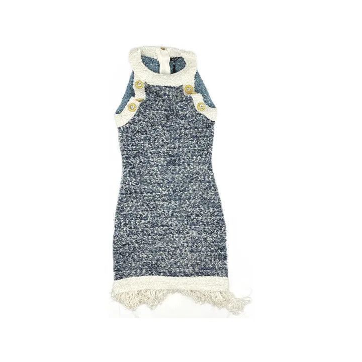 Balmain Balmain Fringed Denim Tweed Dress -2507 Size S / US 4 / IT 40 - 2 Thumbnail