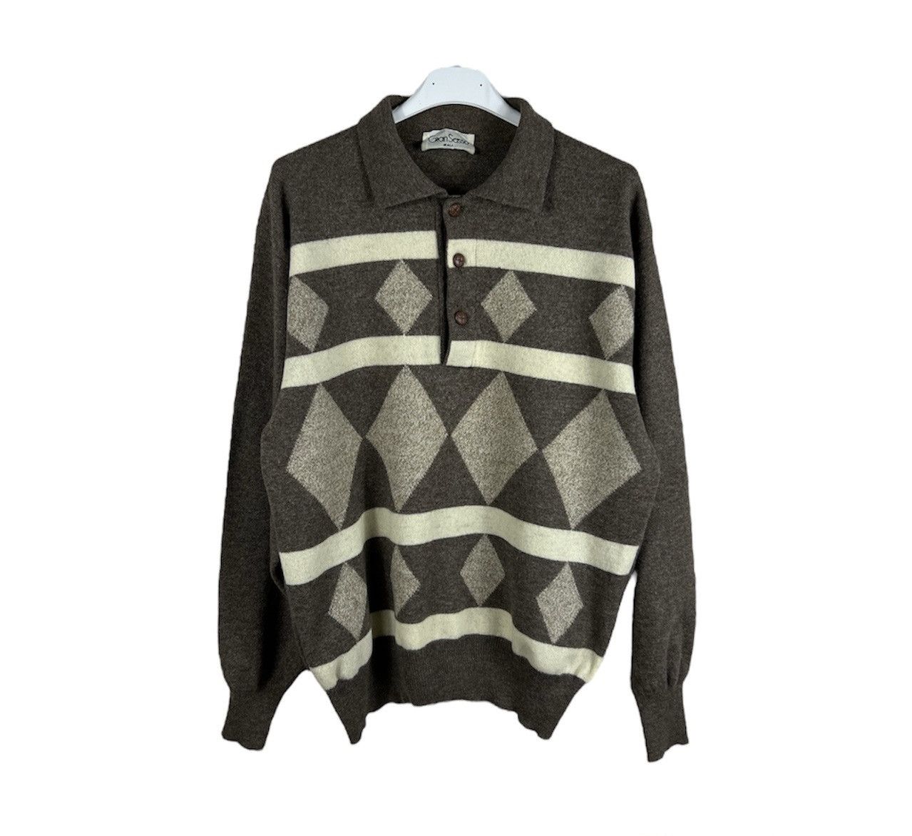 Gran Sasso Vintage Gran Sasso diamond patterned wool polo sweater retro Size US S / EU 44-46 / 1 - 1 Thumbnail