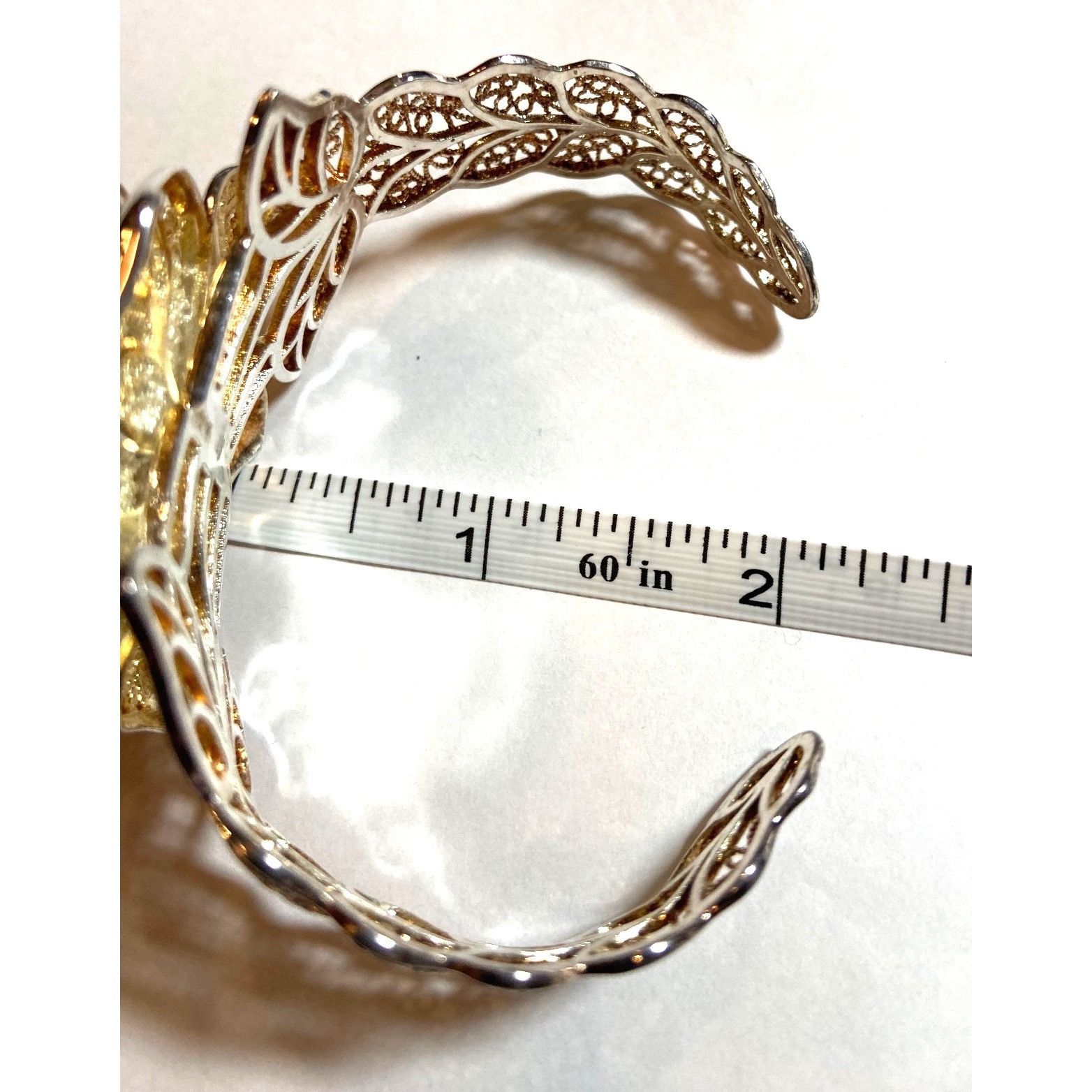 Other Filigree Rose Statement Cuff Bracelet With Intricate Leaf De Size ONE SIZE - 12 Thumbnail