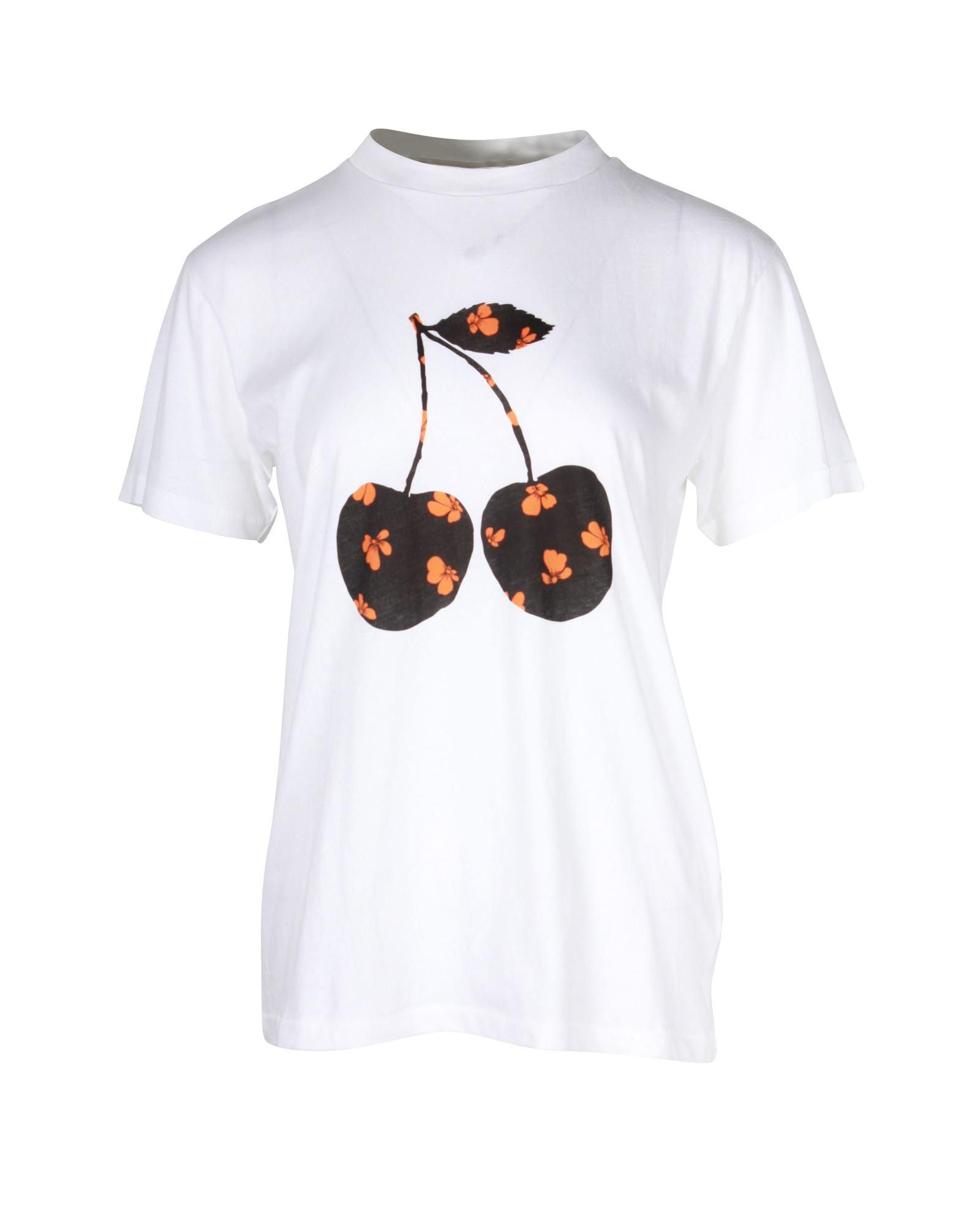 image of Ganni Cherry Print White Cotton T-Shirt in White Print, Women's (Size Medium)