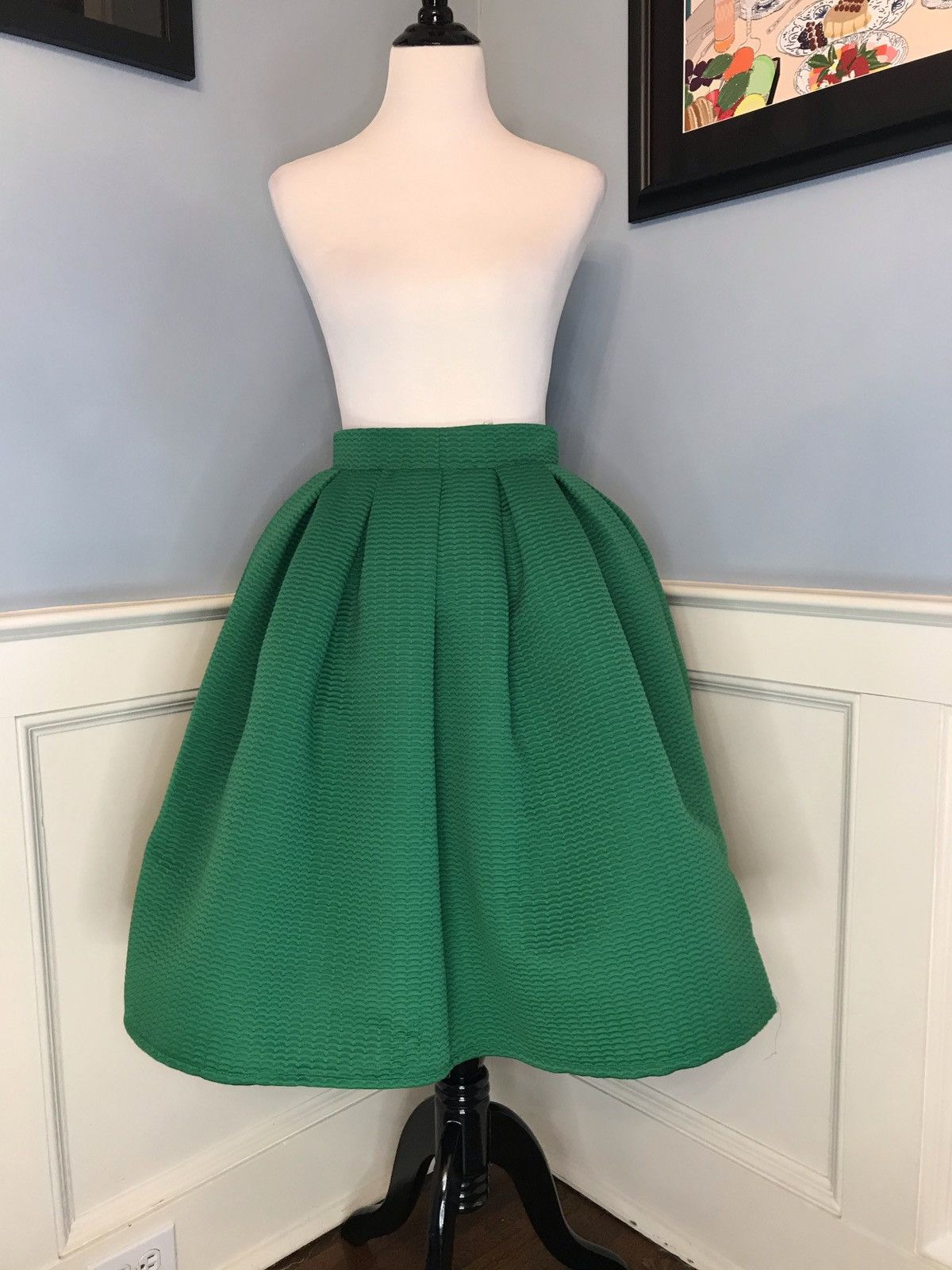 Other Retro Repro Vintage Look Green Full Box Pleat Midi Skirt Sz M Size 29" - 1 Thumbnail