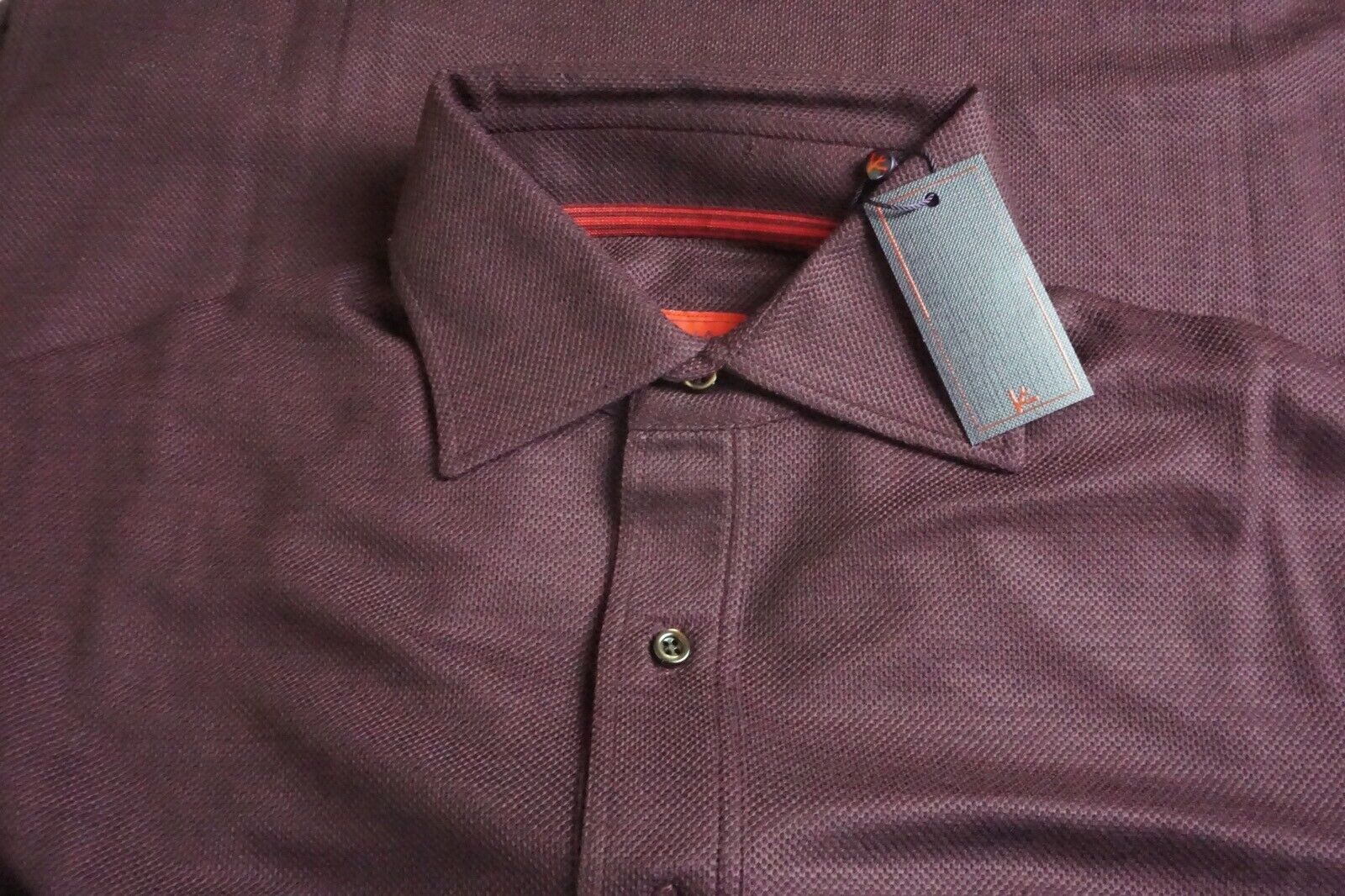image of Isaia 100% Wool Wine Red Long Sleeve 1/4 Button Up S Shirt, Men's (Size Small)