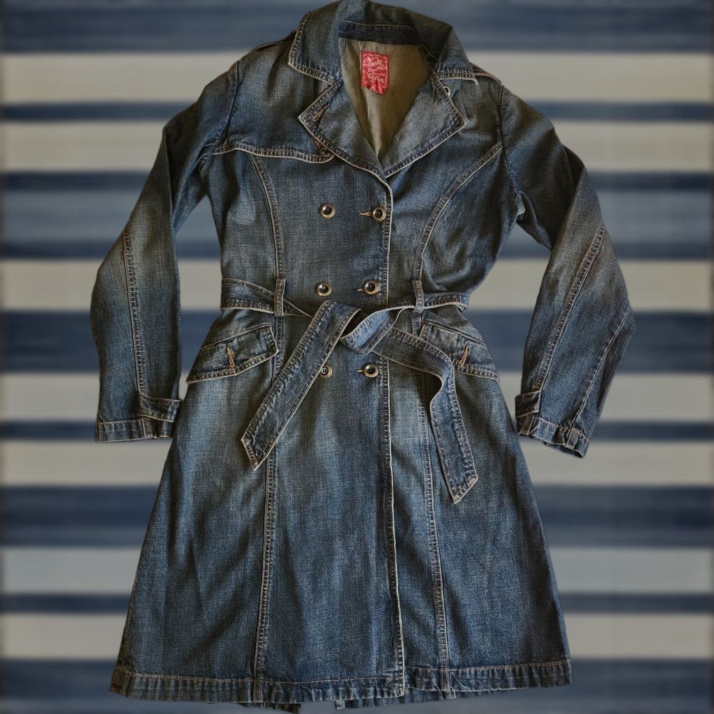 Lucky Brand VINTAGE Lucky Brand Denim Coat 90s Trench Jacket with Belt Women Medium Blue Size M / US 6-8 / IT 42-44 - 1 Thumbnail