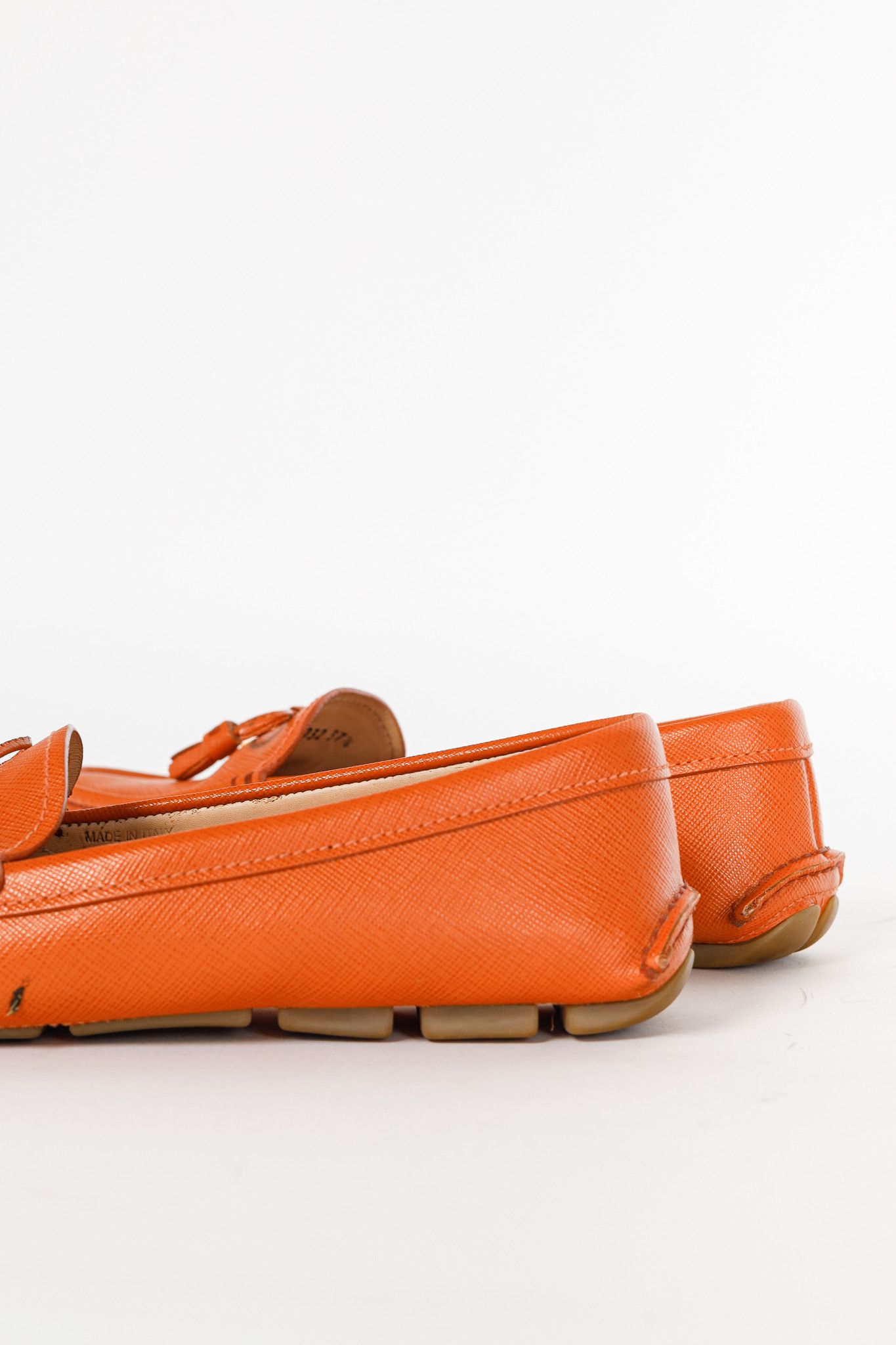 Prada Prada Orange Saffiano Leather Tassel-Bow Loafers Size US 7 / IT 37 - 9 Thumbnail