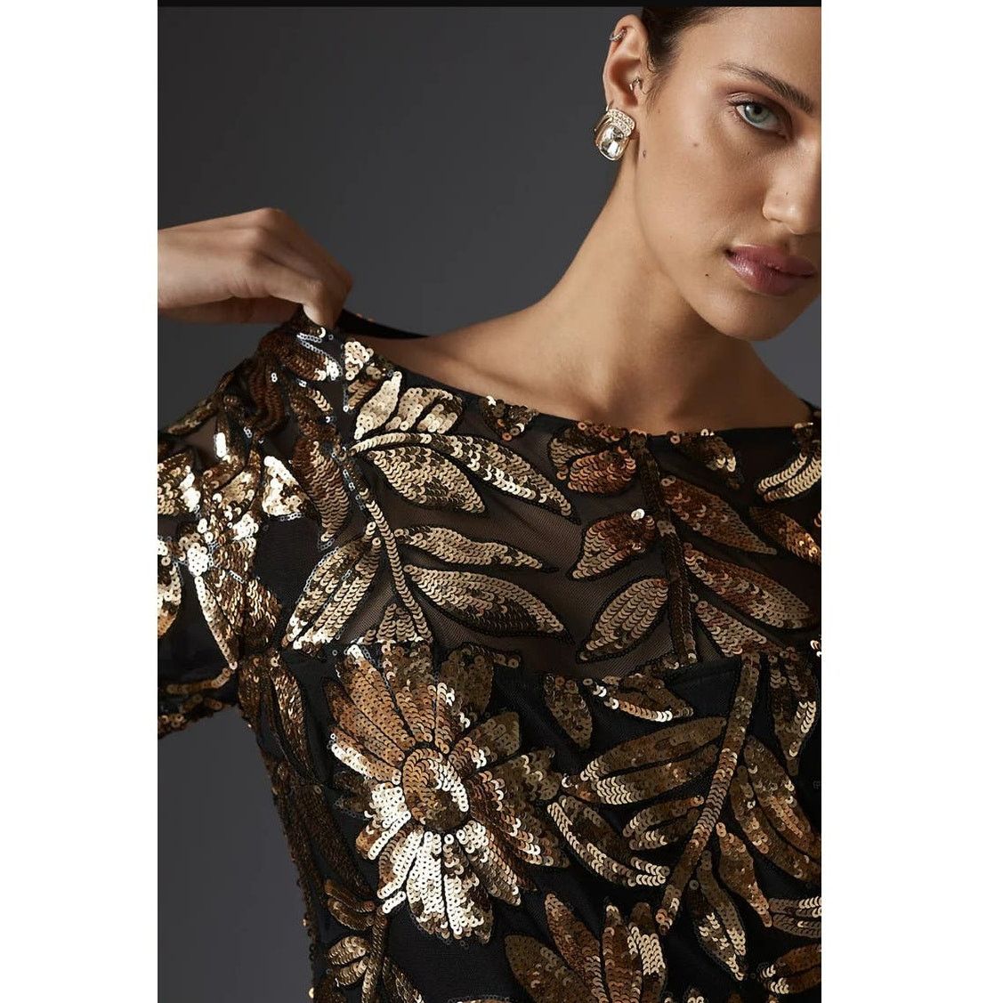 Anthropologie New Maeve Short-Sleeve Sheer Embellished Mini Dress X-Small Size XS / US 0-2 / IT 36-38 - 3 Thumbnail