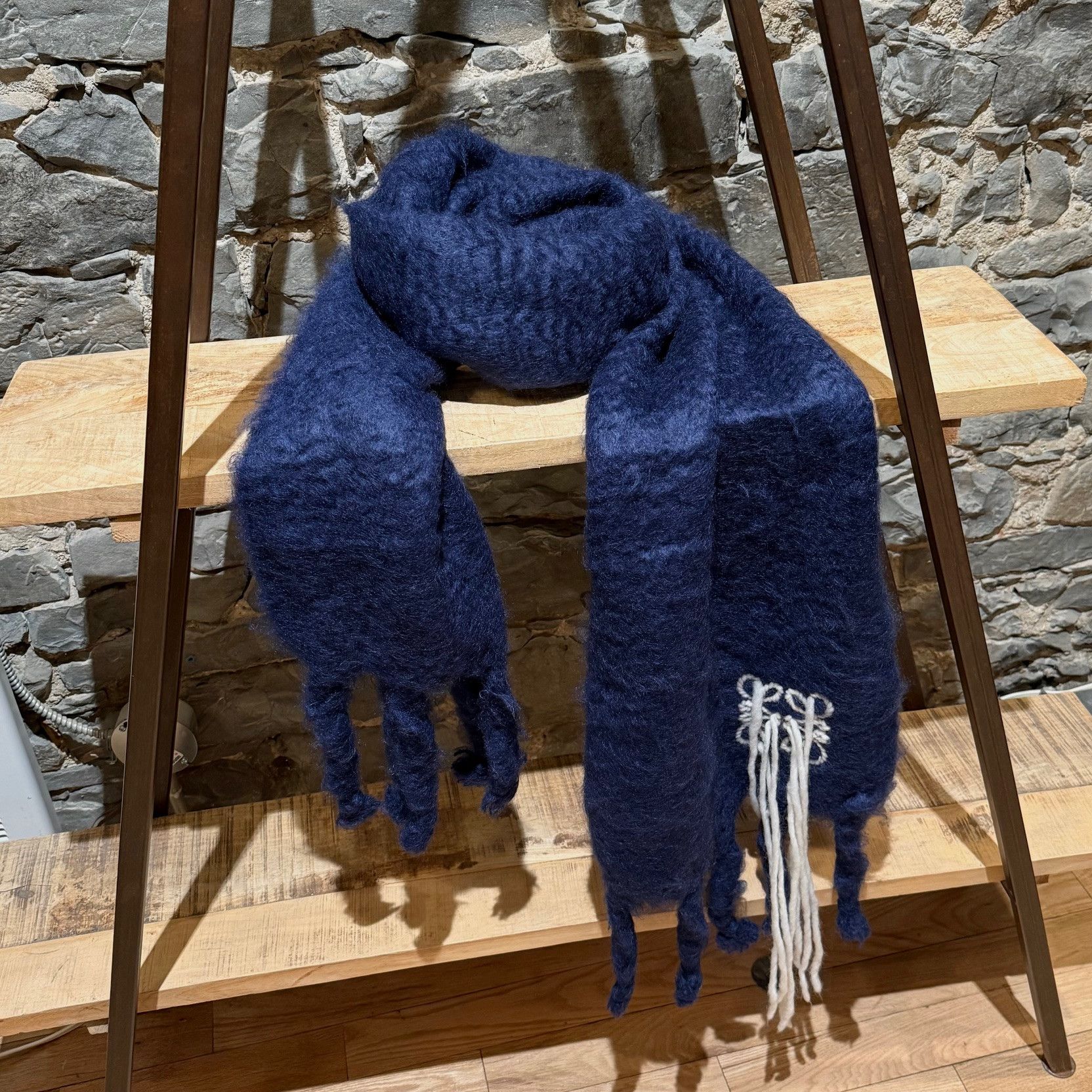 Loewe LOEWE Blue Mohair Embroidered Anagram Oversized Scarf Size ONE SIZE - 1 Thumbnail