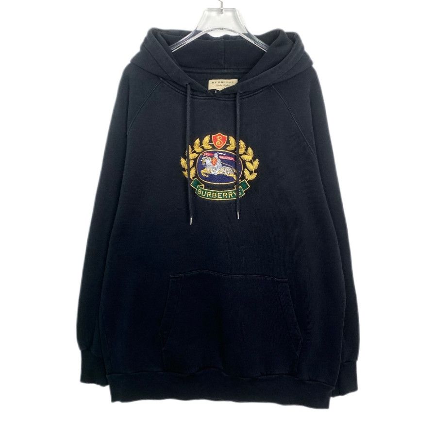 Burberry Logo Embroidered Hooded Black Cotton Sweatshirt (M)