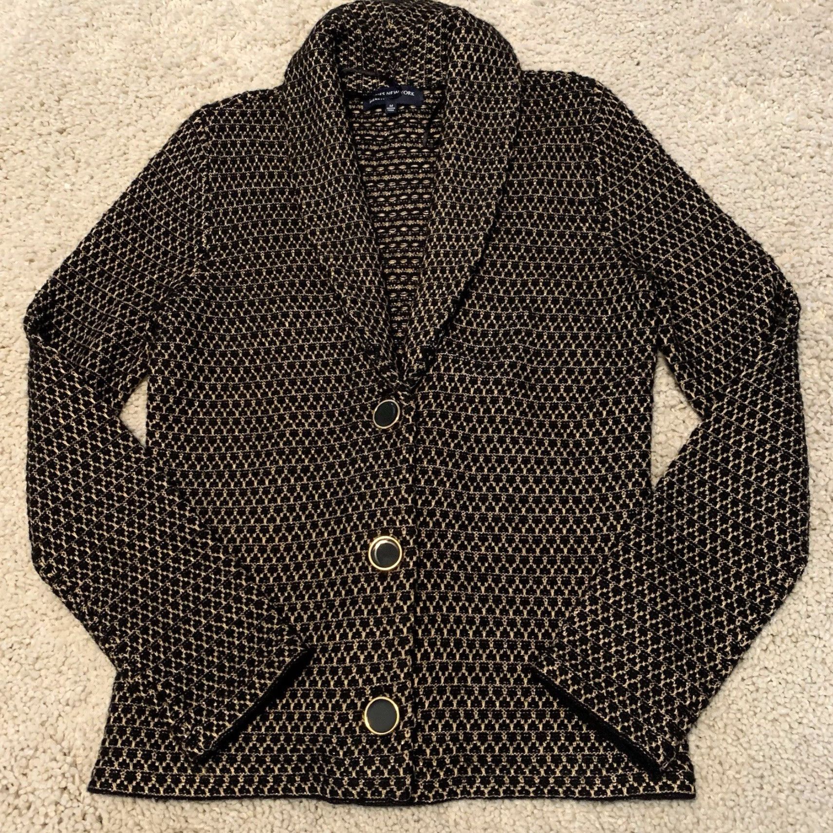 Jones New York Jones New York Signature Cardigan Sweater Womens Medium Black Gold Metallic Size M / US 6-8 / IT 42-44 - 7 Thumbnail