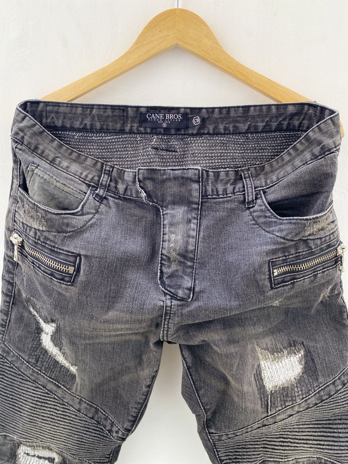 BUFFALO BOBS Vintage Cane Bros Bikers Denim Distressed Jeans Balmain styl Size US 32 / EU 48 - 5 Thumbnail
