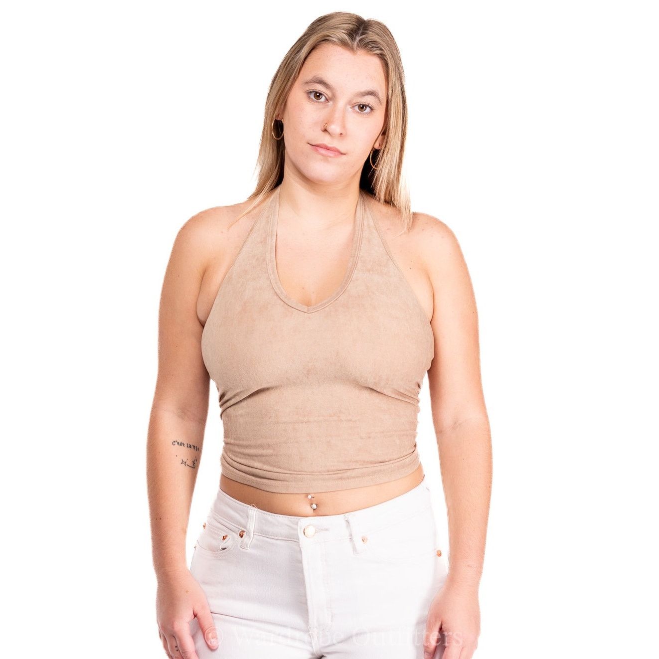 Vintage Vintage 90s Tan Backless Halter Top Size M / US 6-8 / IT 42-44 - 2 Thumbnail