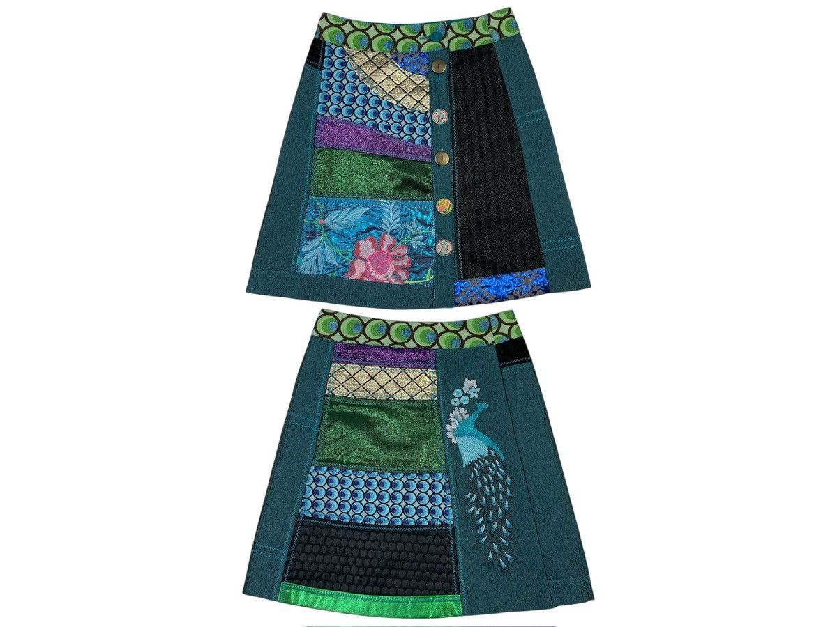 Desigual LASTDROP🔥 Desigual Galactic Tour Y2K Patchwork Peacock Skirt Size 28" / US 6 / IT 42 - 1 Thumbnail
