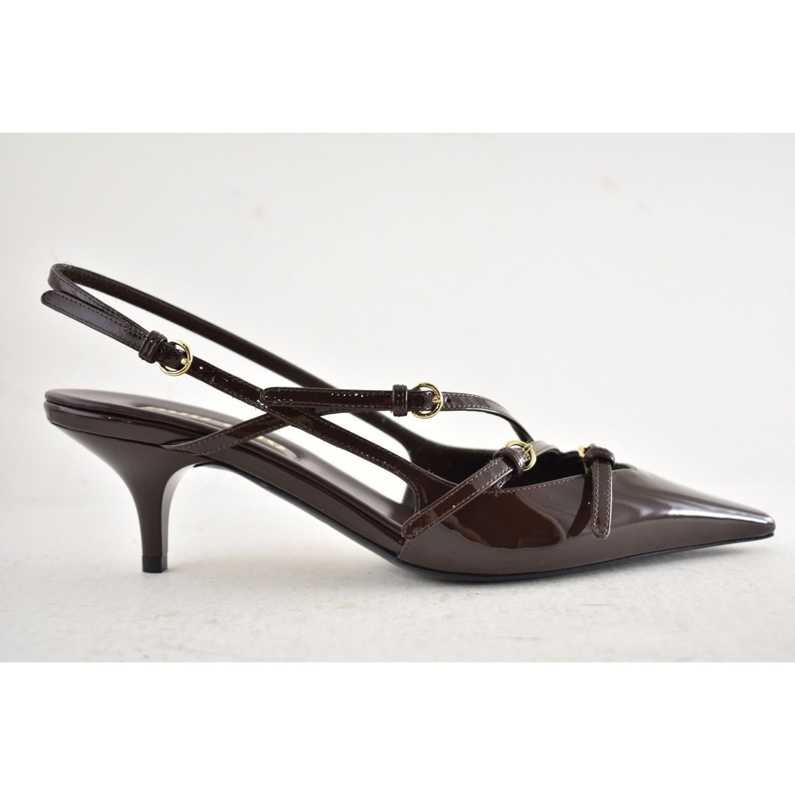 Miu Miu Miu Miu Cacao Brown Patent Buckle Trio Slingback Heel 36 Size US 6 / IT 36 - 2 Thumbnail