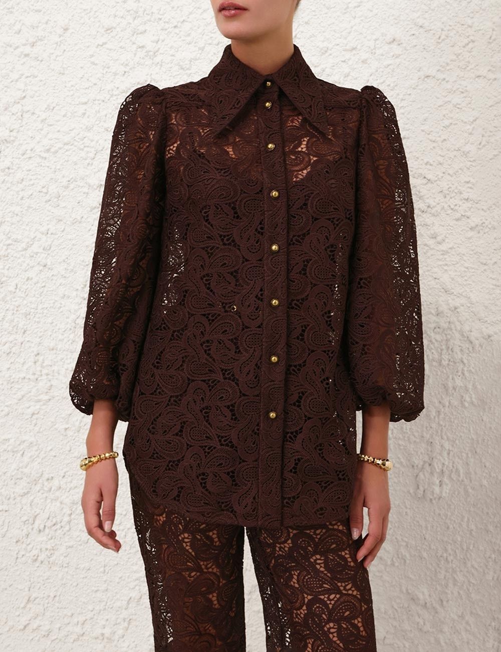 Zimmermann oc11z0925 Illustration Lace Blouse in Chocolate Brown Size S / US 4 / IT 40 - 2 Thumbnail