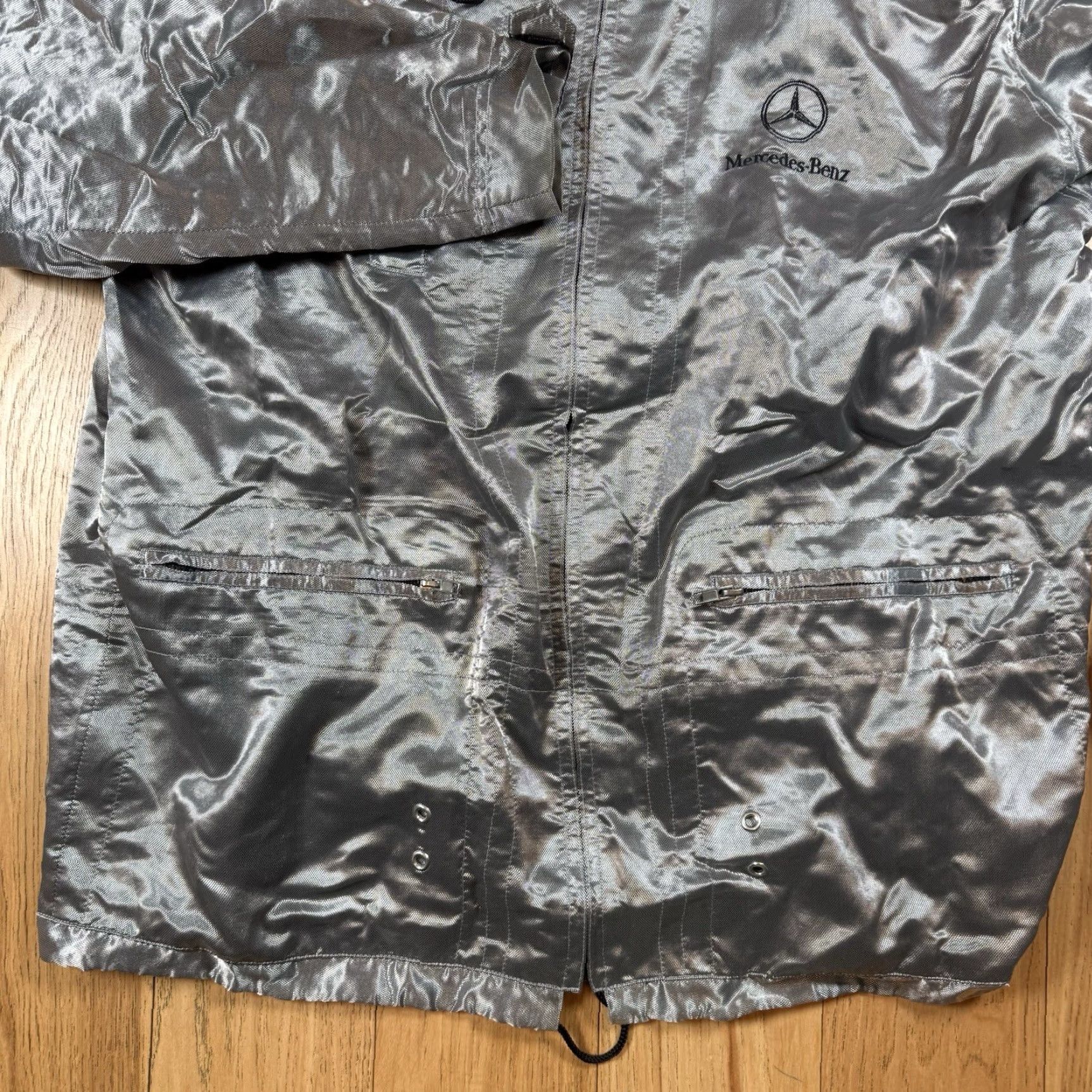 Mercedes-Benz VINTAGE Mercedes Motorsport Windbreaker Jacket Mens Small Full Zip Hood Metallic Gray Windbreaker Metal Hooded Mercedes-Benz Mens S Size US S / EU 44-46 / 1 - 3 Thumbnail