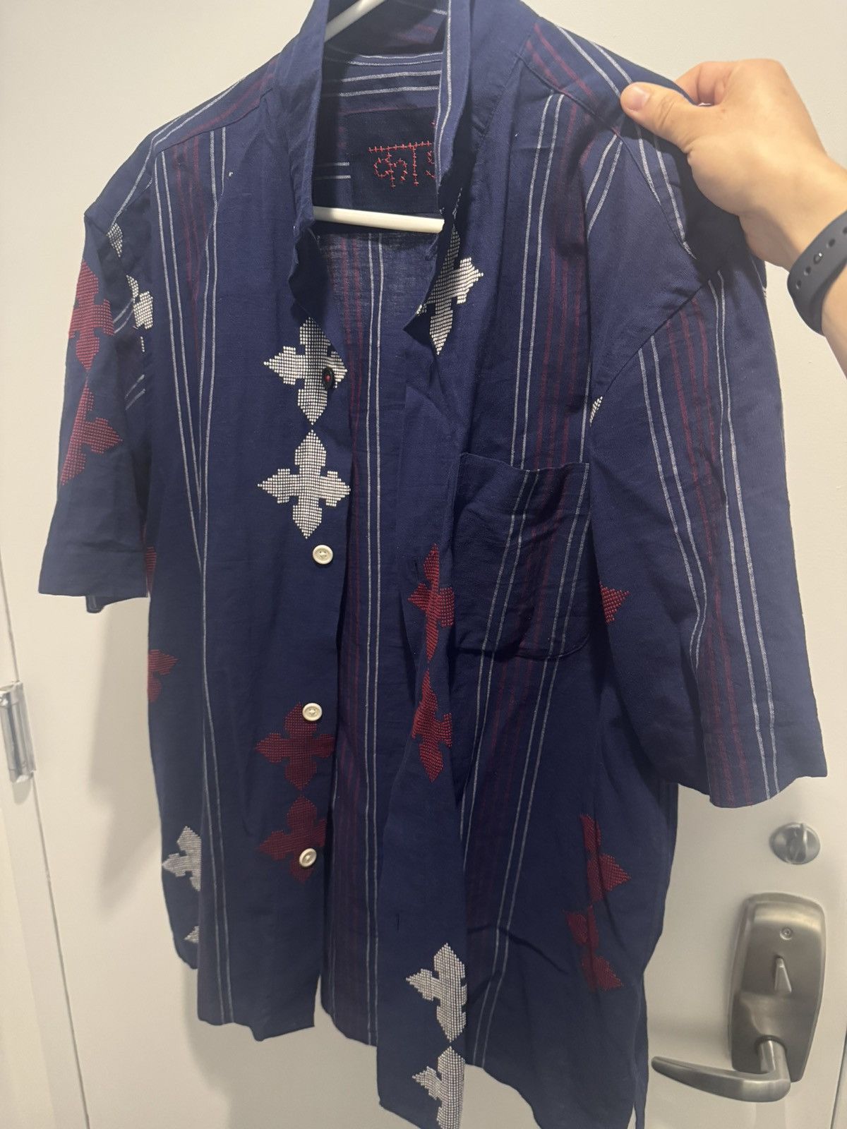 Kardo Kardo Convertible-Collar Embroidered Striped Cotton Shirt Size US L / EU 52-54 / 3 - 4 Thumbnail