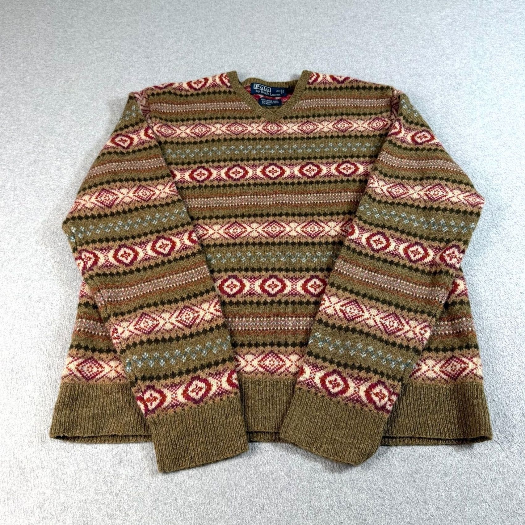 Polo Ralph Lauren Polo Ralph Lauren Wool Sweater Mens L Brown Fair Isle Knit V-Neck Heavyweight Wool Holiday Casual Winter Size US L / EU 52-54 / 3 - 2 Thumbnail
