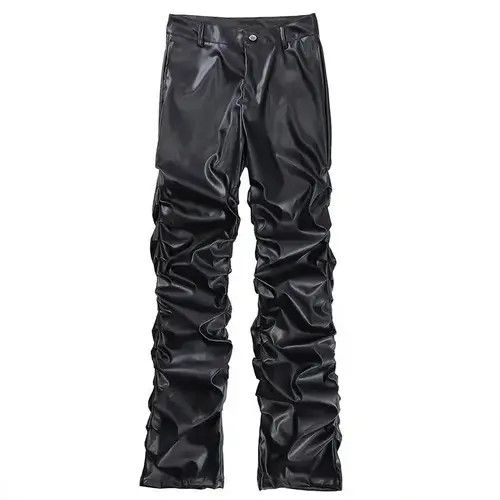 Jean Loose Ruched Casual Pu Leather Pants Streetwear Punk Rock Size US 30 / EU 46 - 6 Thumbnail