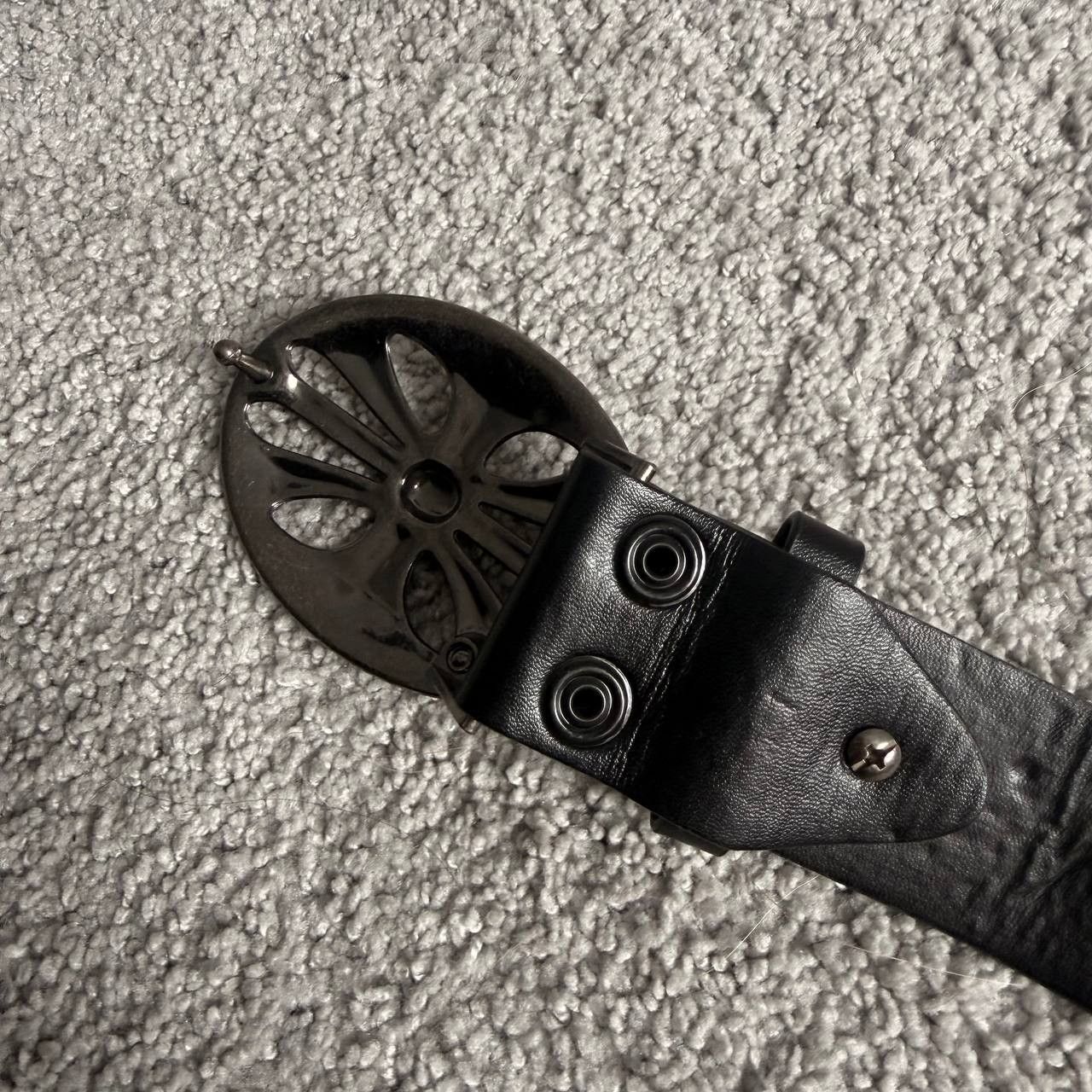 Vintage Avant Garde Black Leather Chrome metal Skull Belt Size 32 - 8 Thumbnail