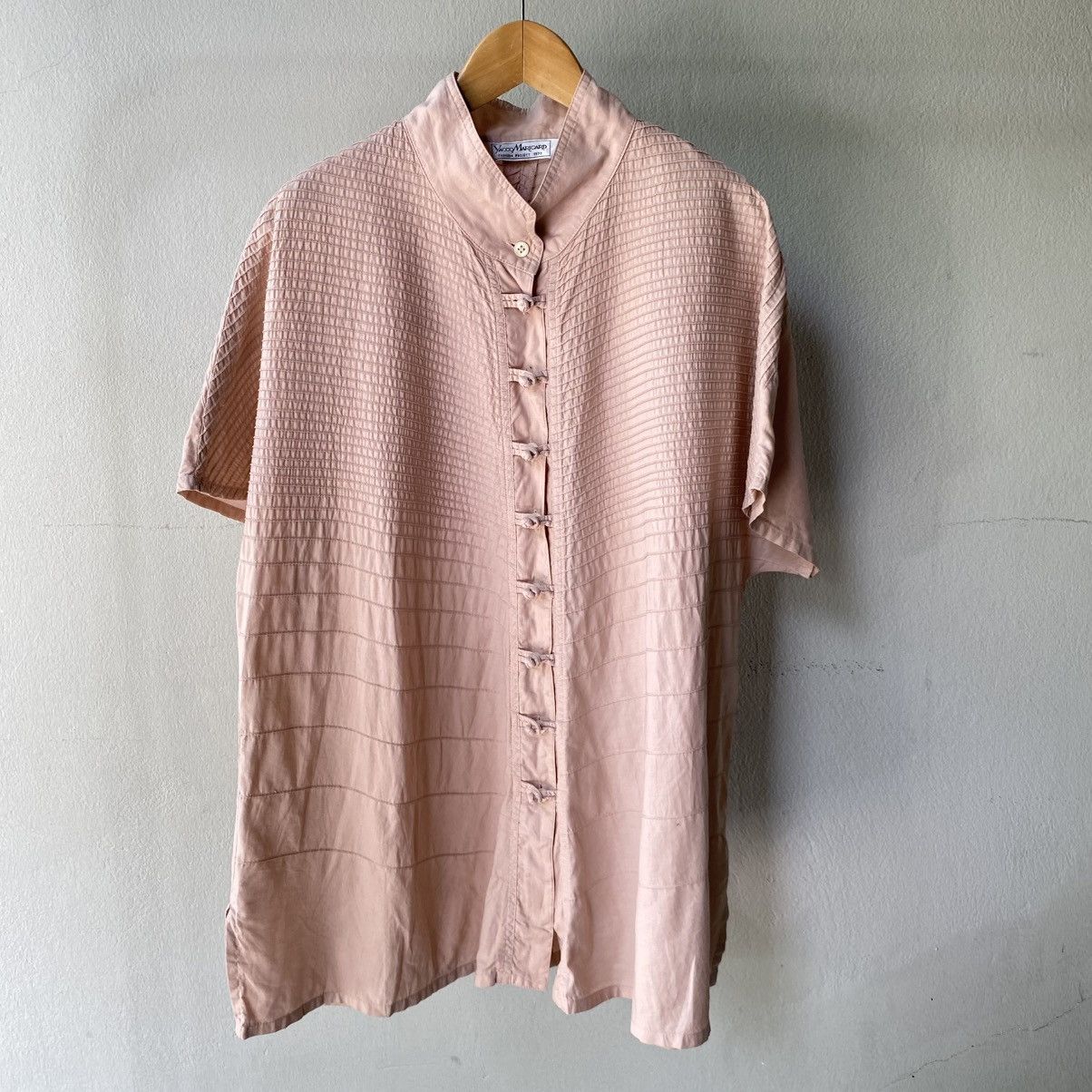 Japanese Brand Yacco MARICARD Pink Textured Short Sleeve Mandarin Collar Size XL / US 12-14 / IT 48-50 - 6 Thumbnail
