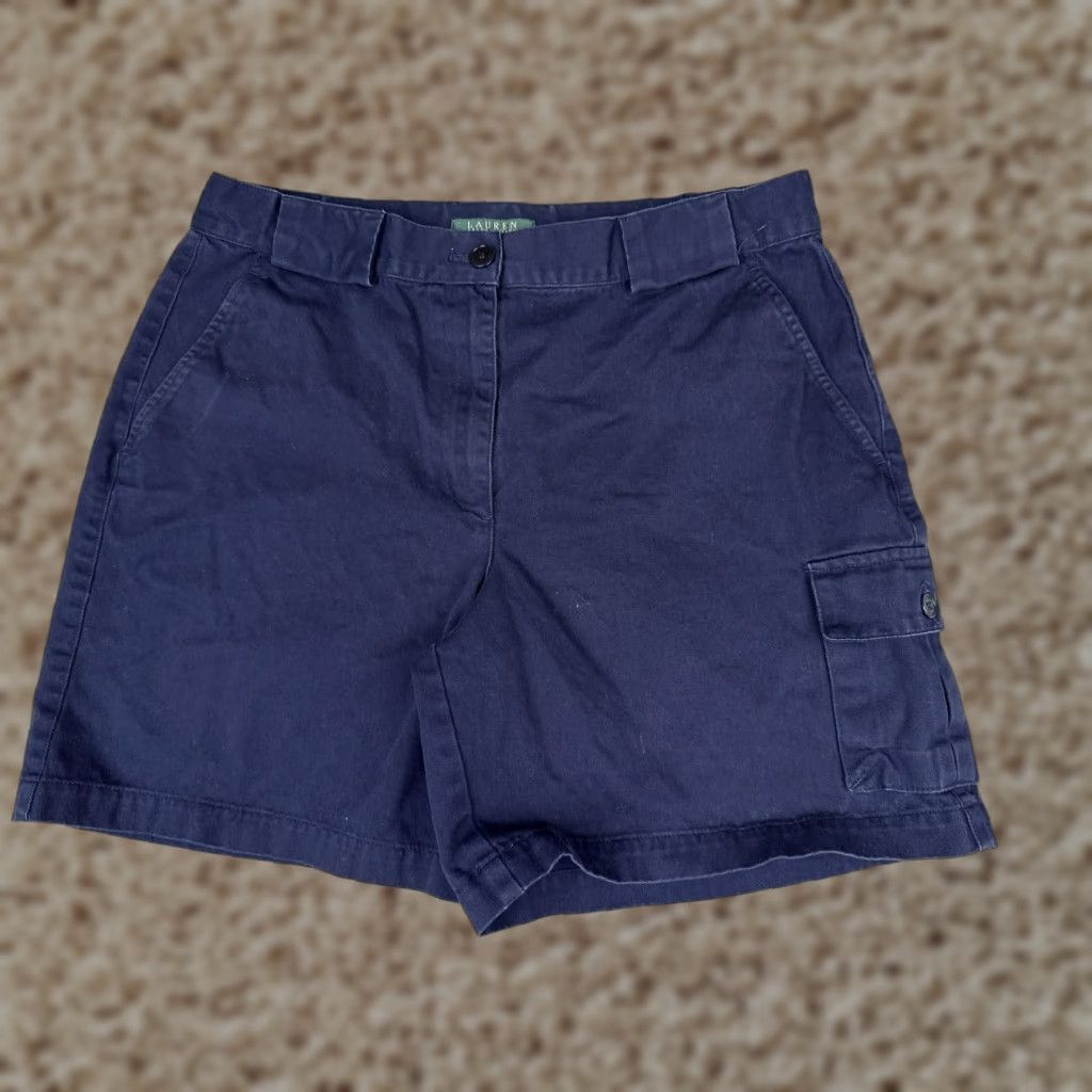 Ralph Lauren Lauren Ralph Lauren Cargo Shorts Womens 12 Blue Twill Flat Front Casual Summer Short Solid Navy Womens Size 34" / US 12 / IT 48 - 1 Thumbnail