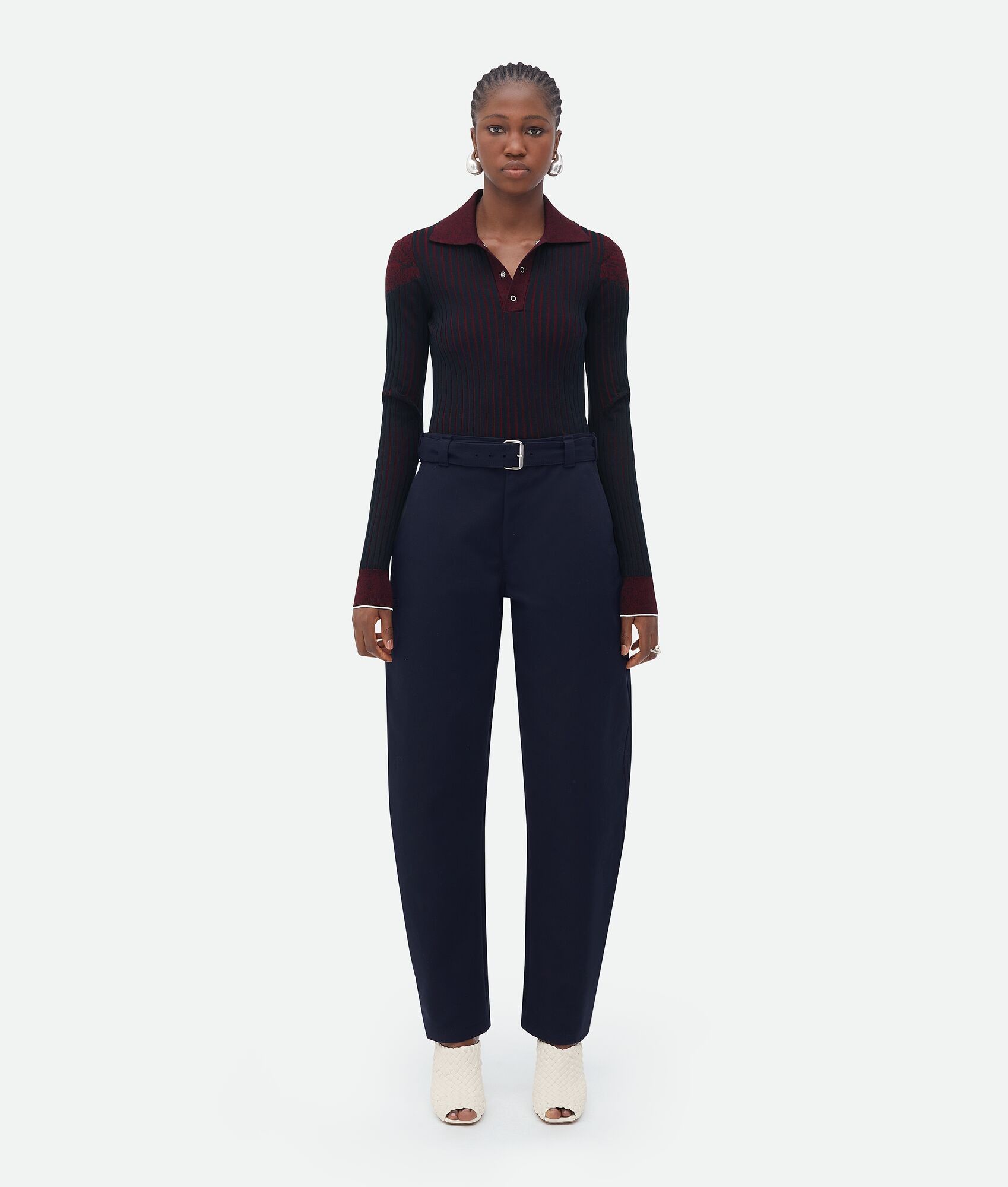 Bottega Veneta Navy Blue Belted Barrel-Leg Trousers Size 24" / US 00 / IT 34 - 2 Thumbnail